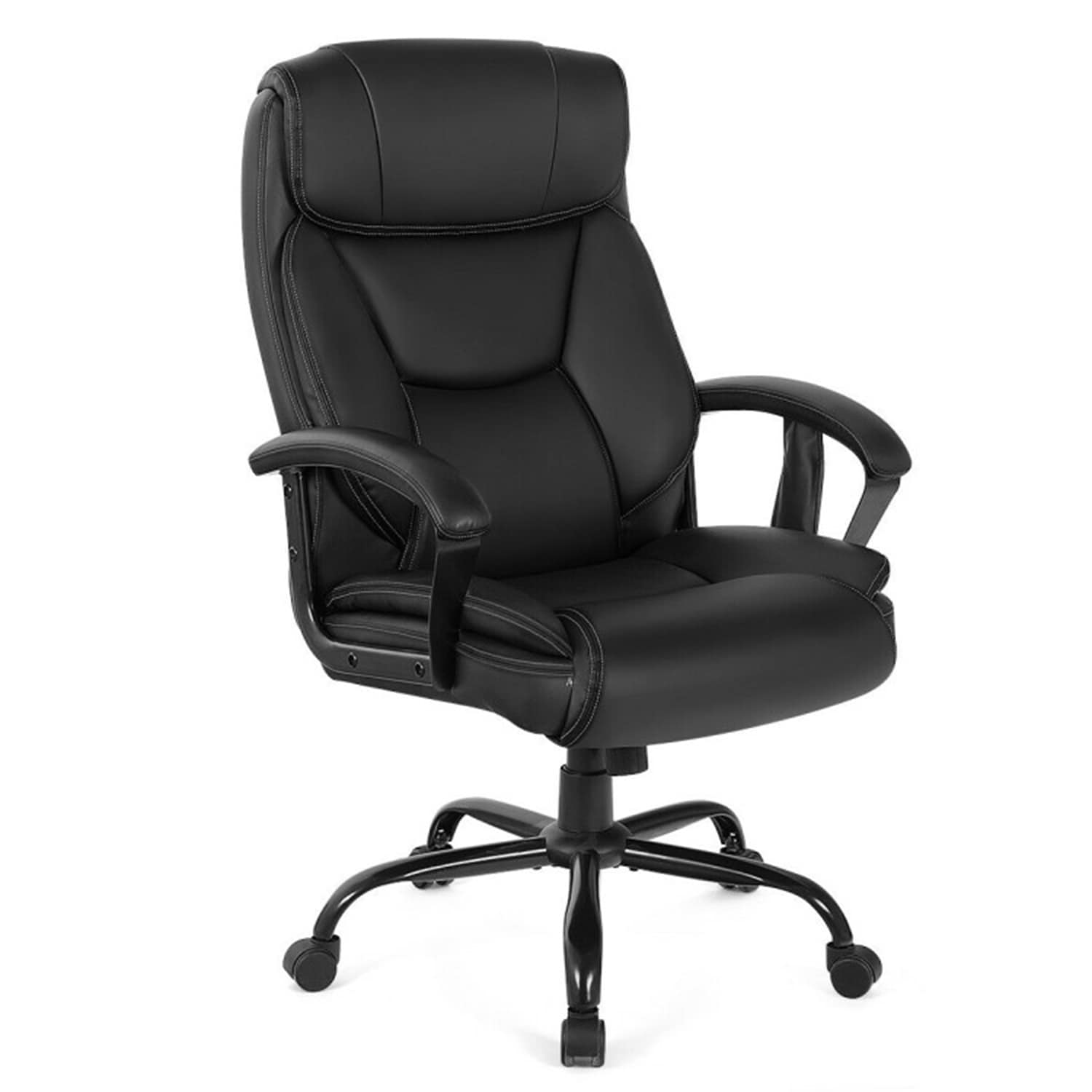 Black Contemporary Ergonomic Adjustable Height Swivel Faux Leather Executive Chair | - GZMR WF01-GC-V19-BK