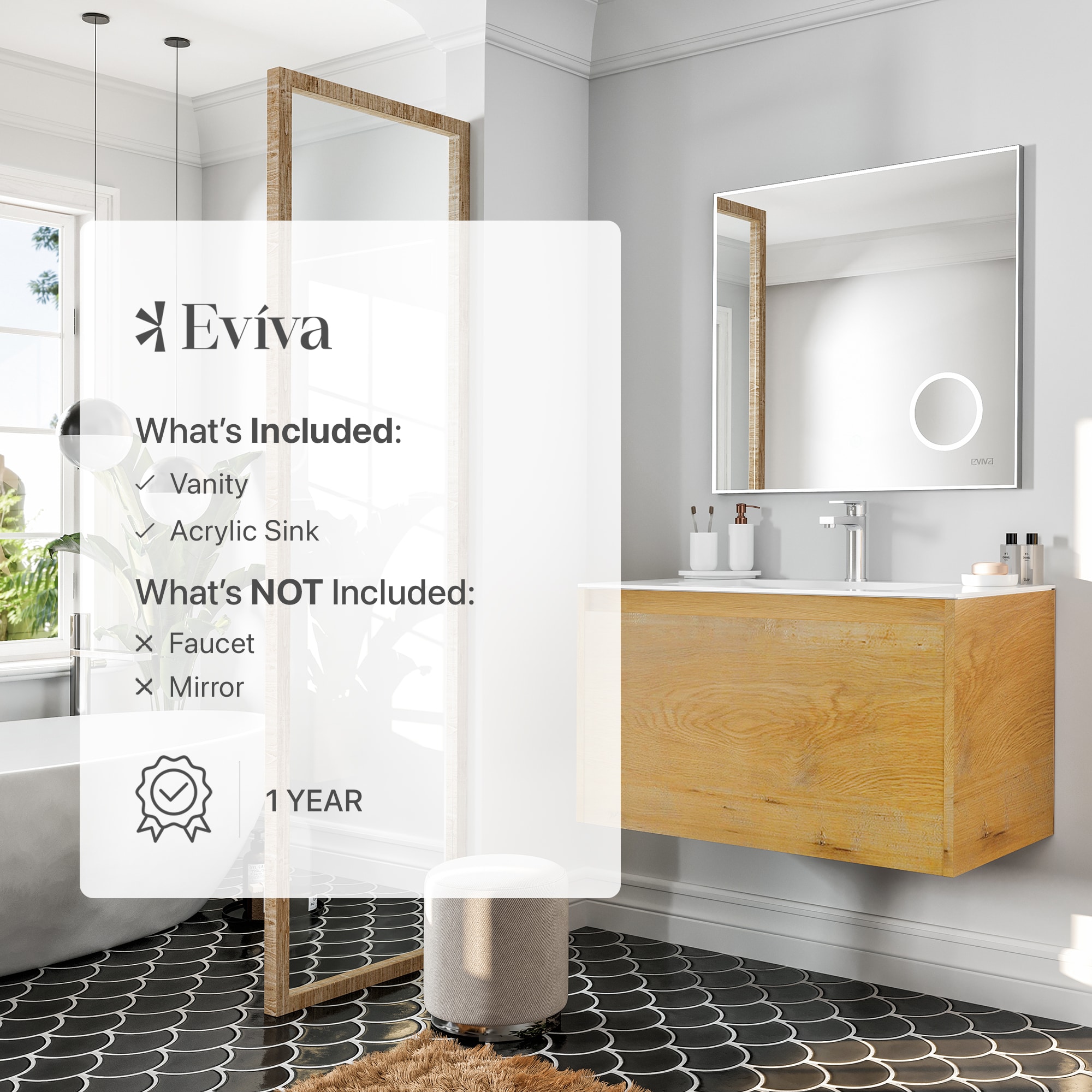 Madeira 36" Oak Wall Mount Vanity with White Acrylic Sink