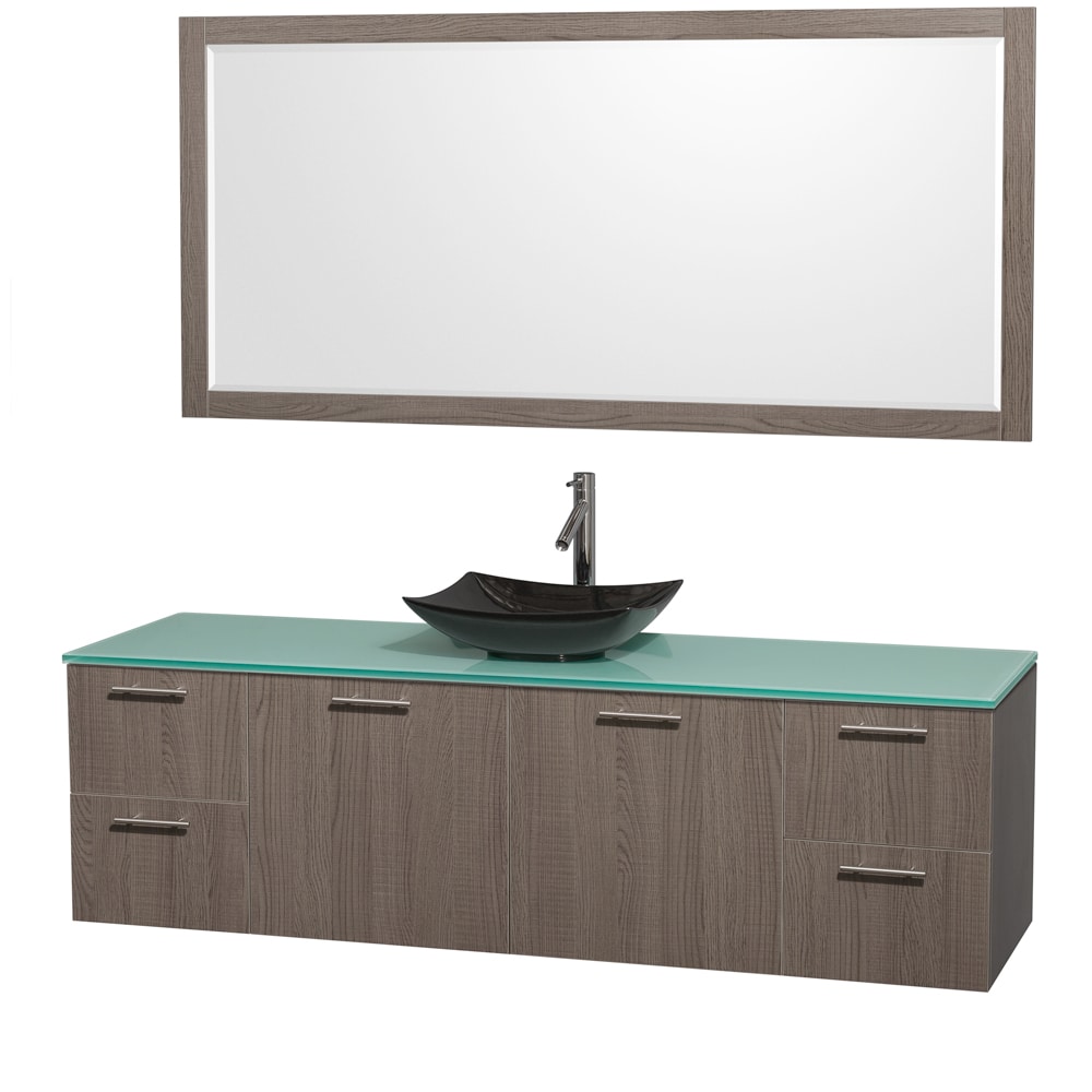 Wyndham Collection WCR410072SGOGGGS4M70 Amare 72-in Grey Oak Single Sink Bathroom Vanity with Green Tempered Glass Top (Mirror Included)