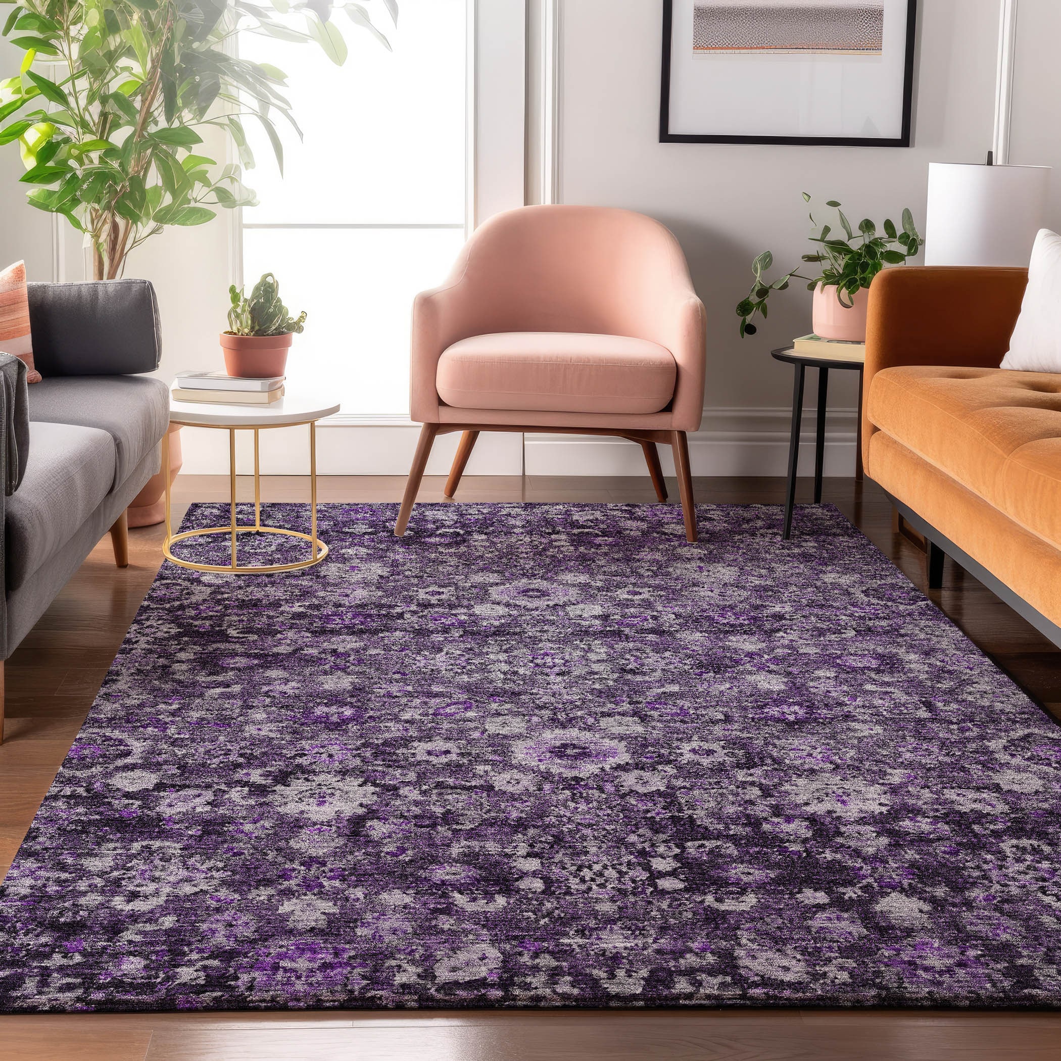 Addison Rugs AMF651PP3X5 Mayfield AMF651PP 3 x 5 (ft) Loomed Polyester Purple Rectangular Indoor Geometric Machine washable Area rug