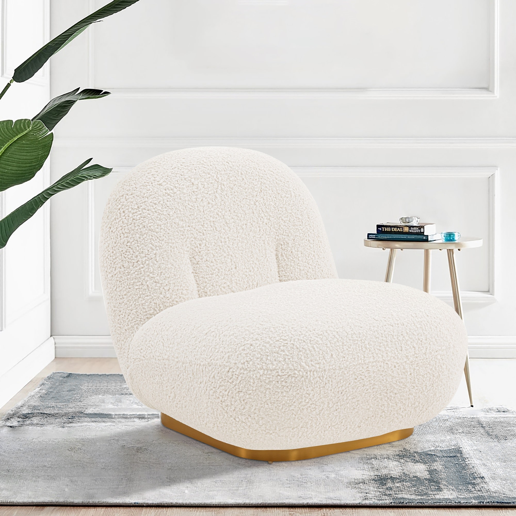 Manhattan Comfort AC059-WH Modern White Boucle Swivel Accent Chair