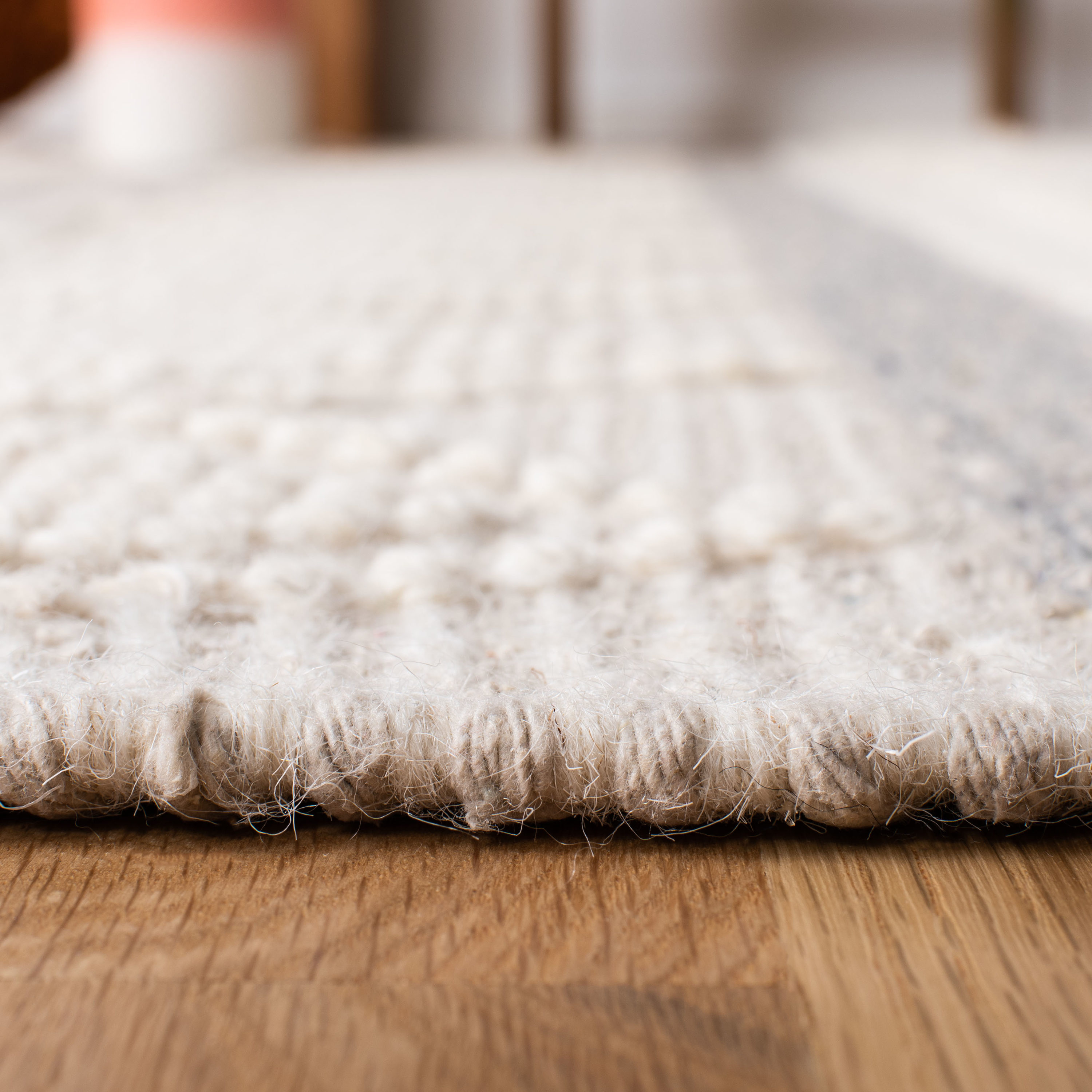 Ivory Hand-Knotted Wool Stripe Rectangular Rug 59"