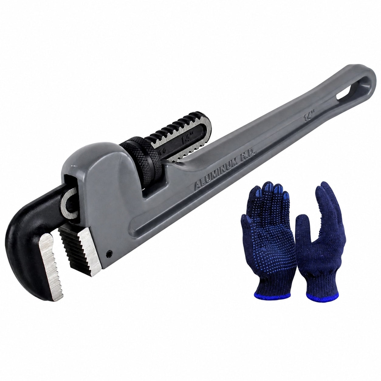 Linder Group Inc - 14 Inch Aluminum Pipe Wrench Heavy Duty Straight Handle Cr Mo Steel Jaw Adjust...