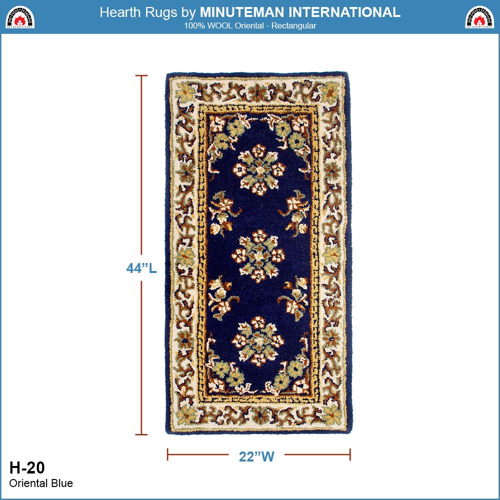 Blue Oriental Wool Rectangular Hearth Rug