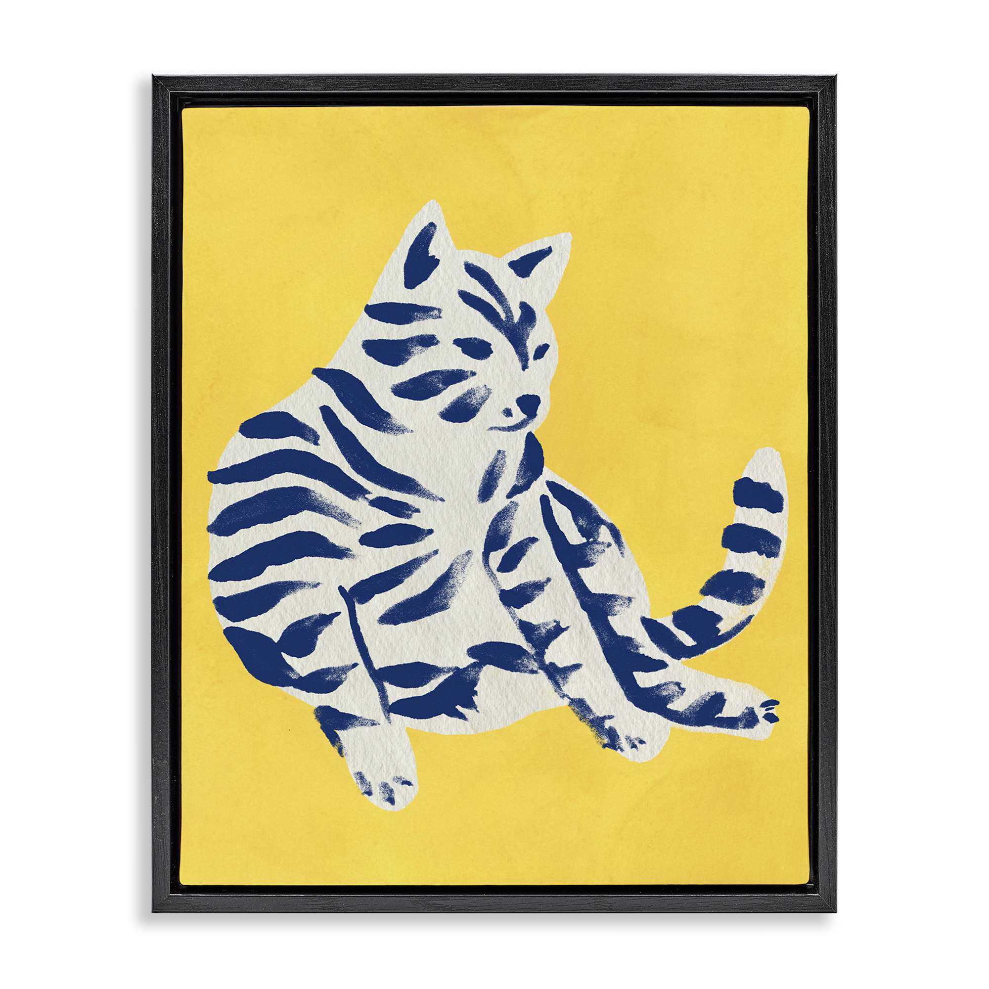 Stupell Industries BS-392-FFB-16X20 Unique Bright Cat on Yellow Black Framed Floater Canvas Wall Art By June Erica Vess 17 x 21