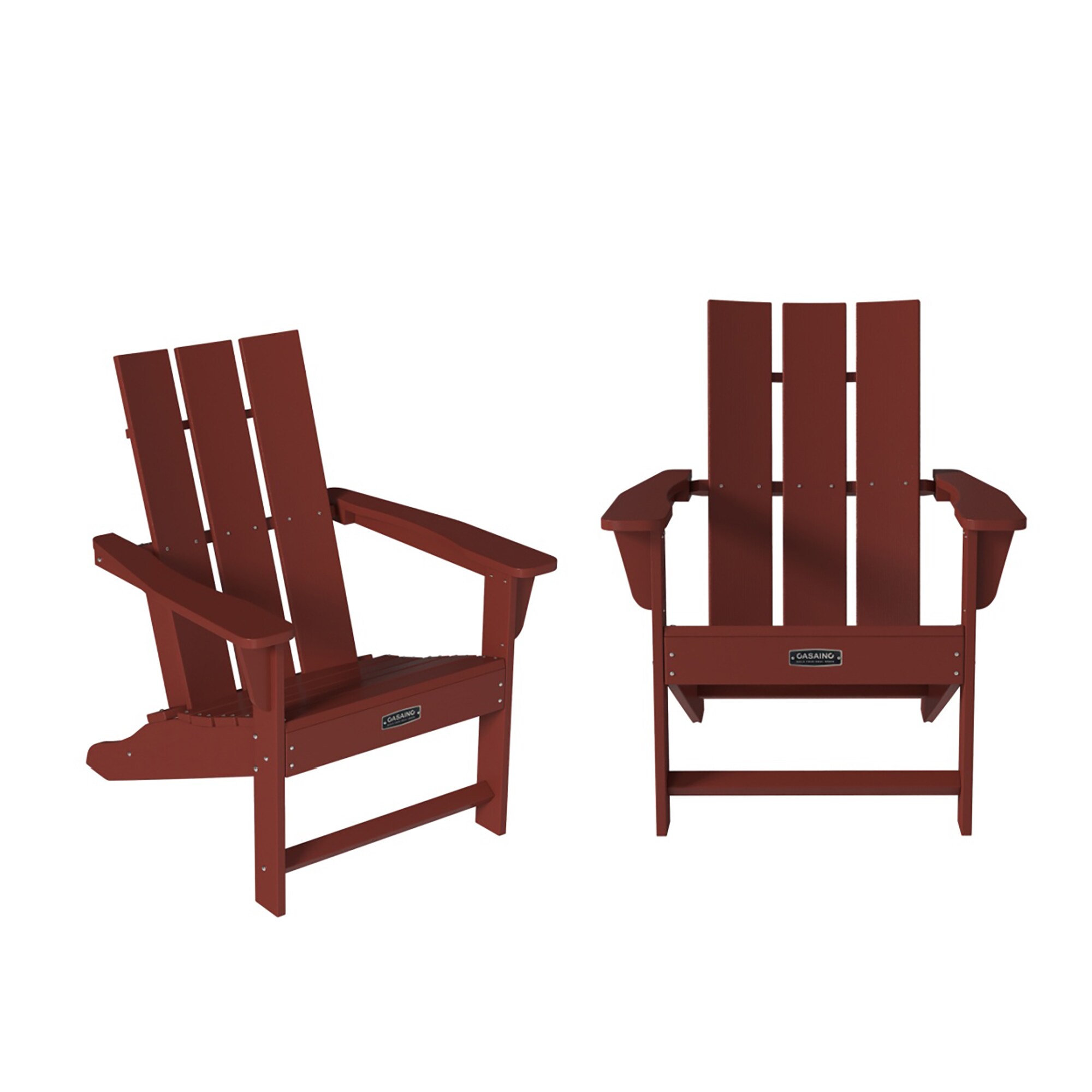 CASAINC JY-W49528617 PS Board 3 Back Panel Chair Set of 2 Red Plastic Frame Stationary Adirondack Chair with Solid Seat