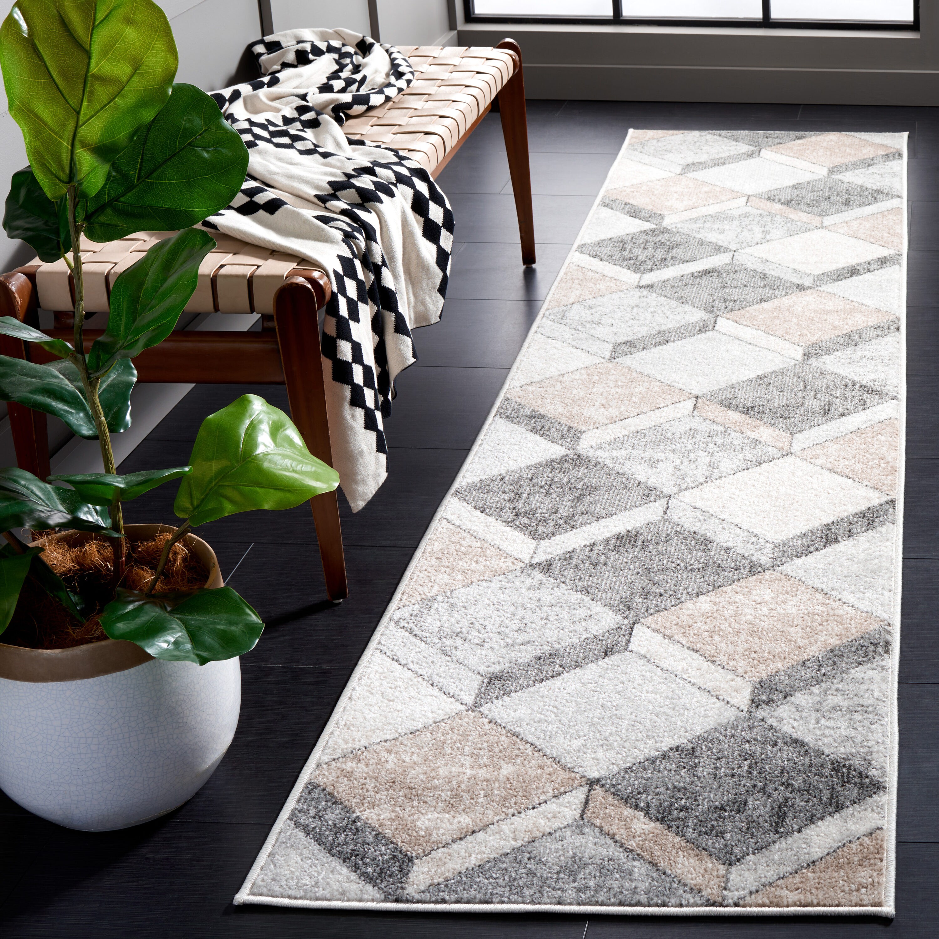 Phoenix  552F Light Grey/Beige Charcoal 2 x 9 Rectangular Runner rug