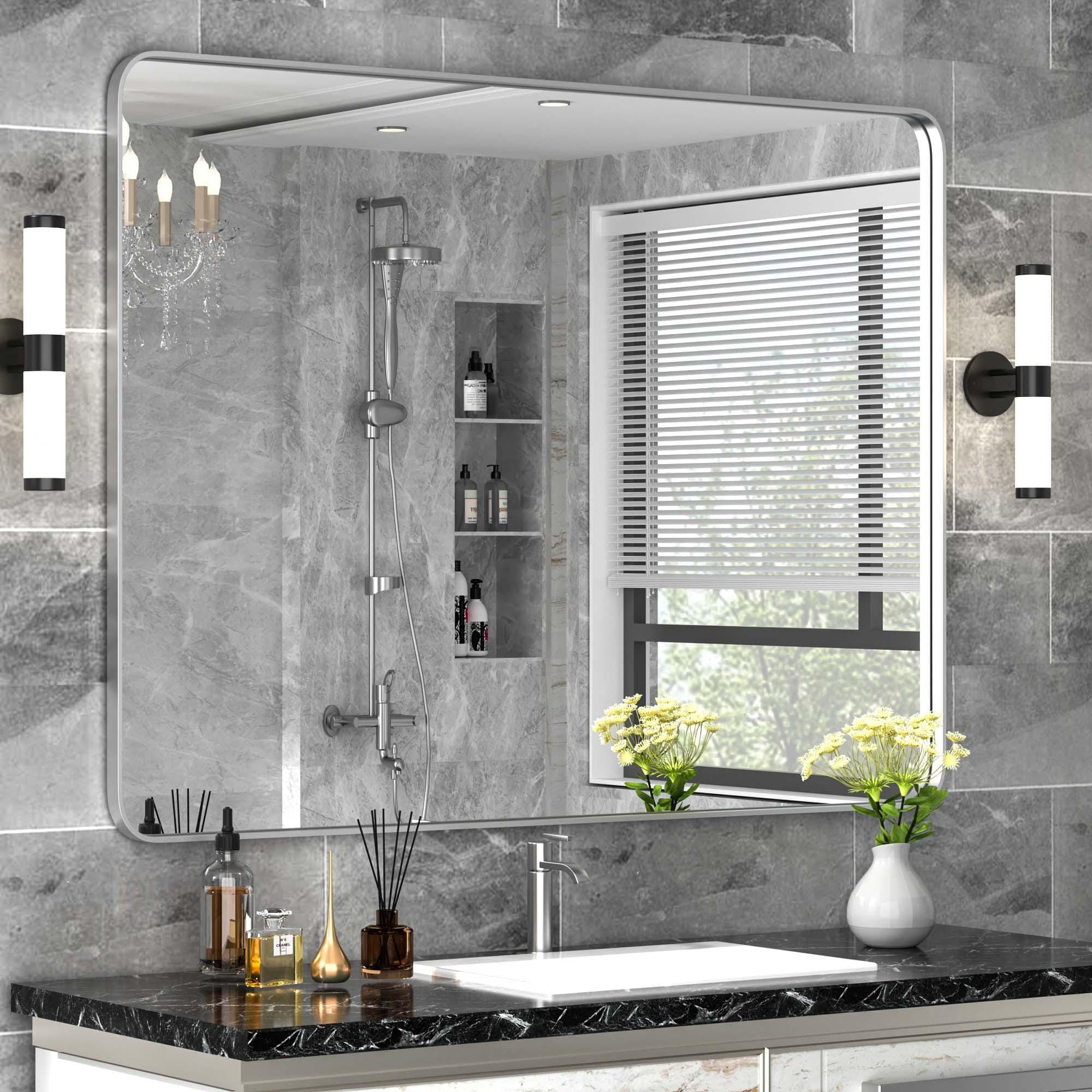 Clavie LS-30401-SRSV Bathroom Mirrors Wall Mirrors Accent Mirrors 30-Inches W x 40.0-Inches H Rectangle Brushed Silver Framed Wall Mirror