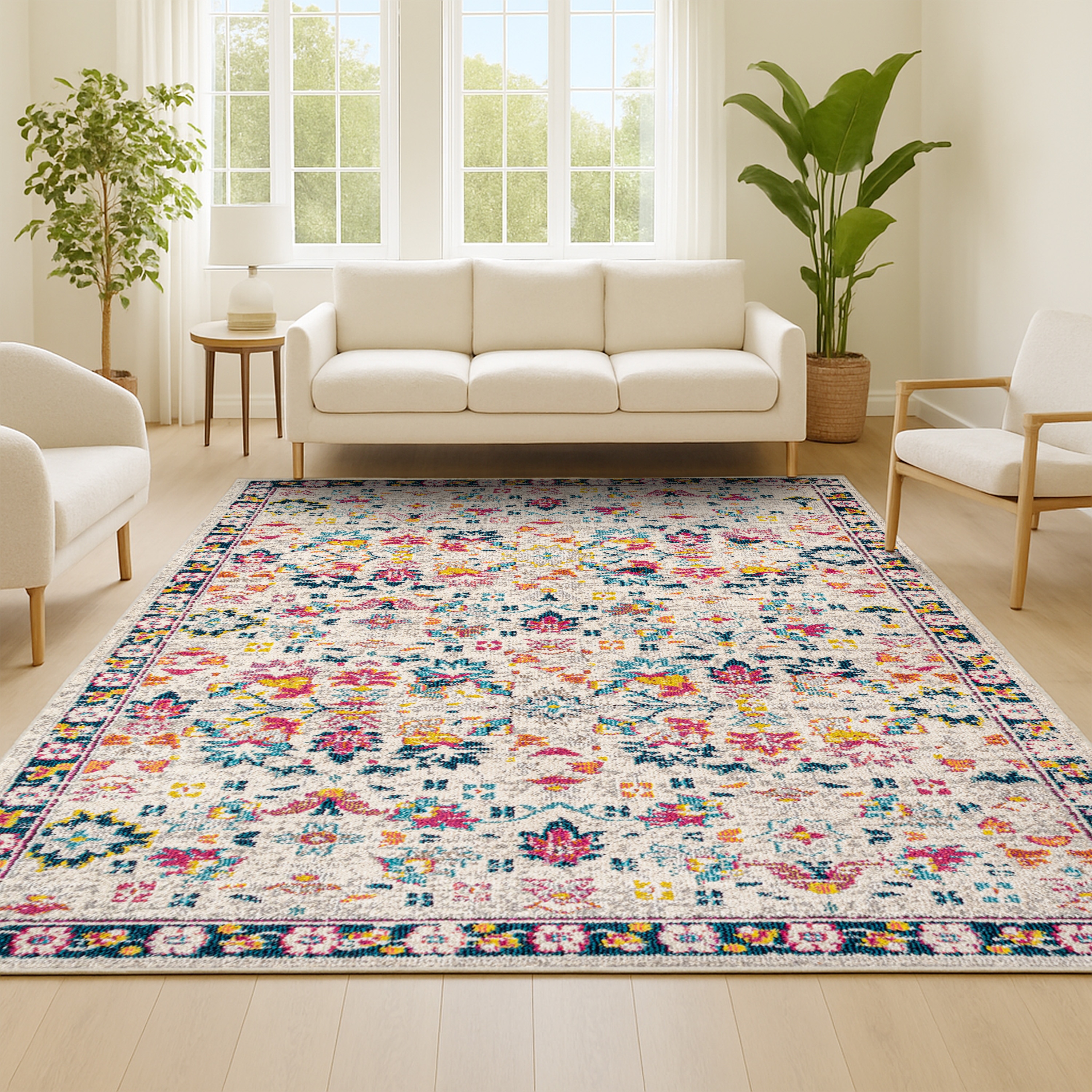 JONATHAN  Y MDP200B-8 MODERN PERSIAN Boho Floral 8 x 10 (ft) Loomed Polypropylene Beige/Multi Rectangular Indoor Medallion Persian Area rug