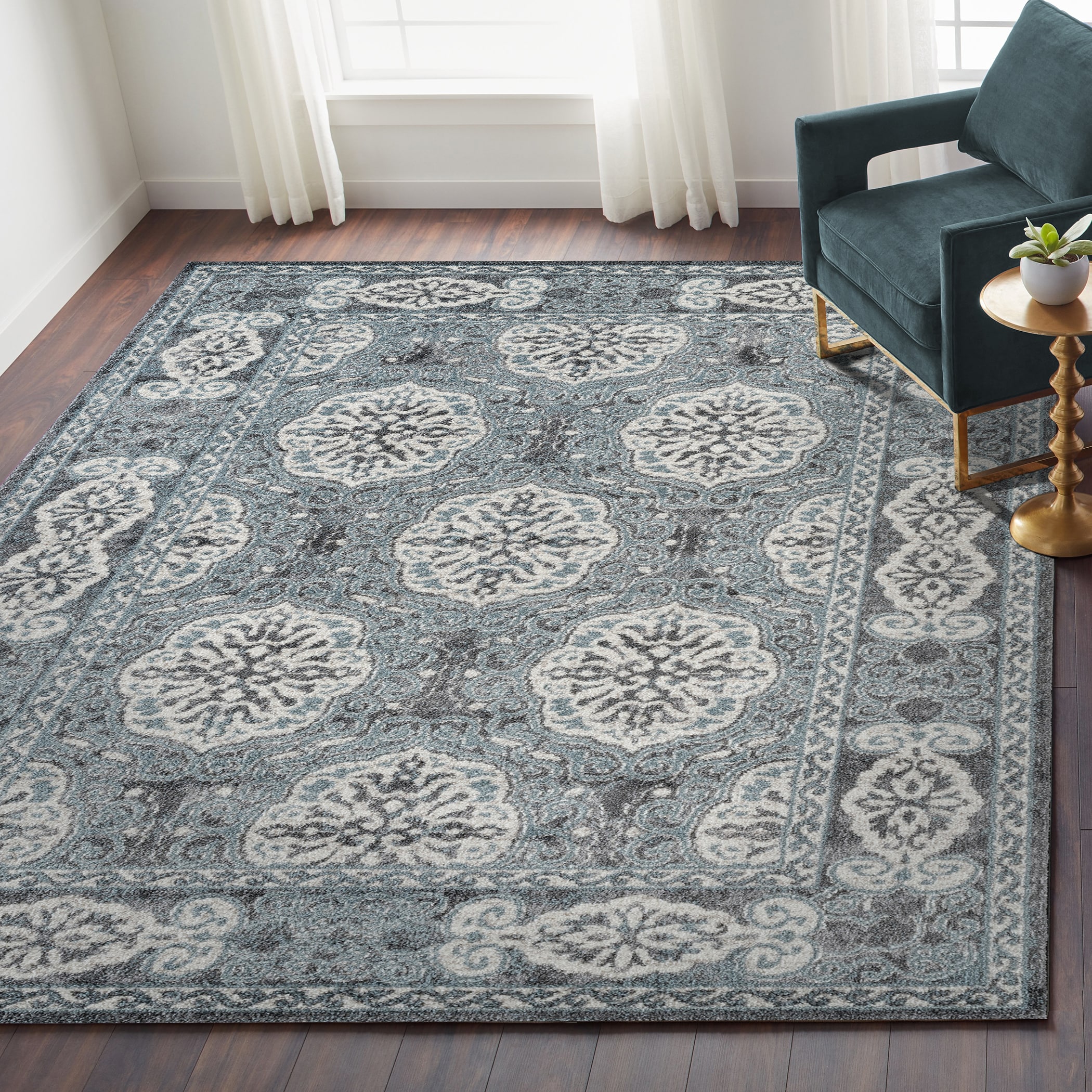 AMER ALX107999 Alexandria 8 x 10 (ft) Loomed Polypropylene Blue Rectangular Indoor Border Area rug