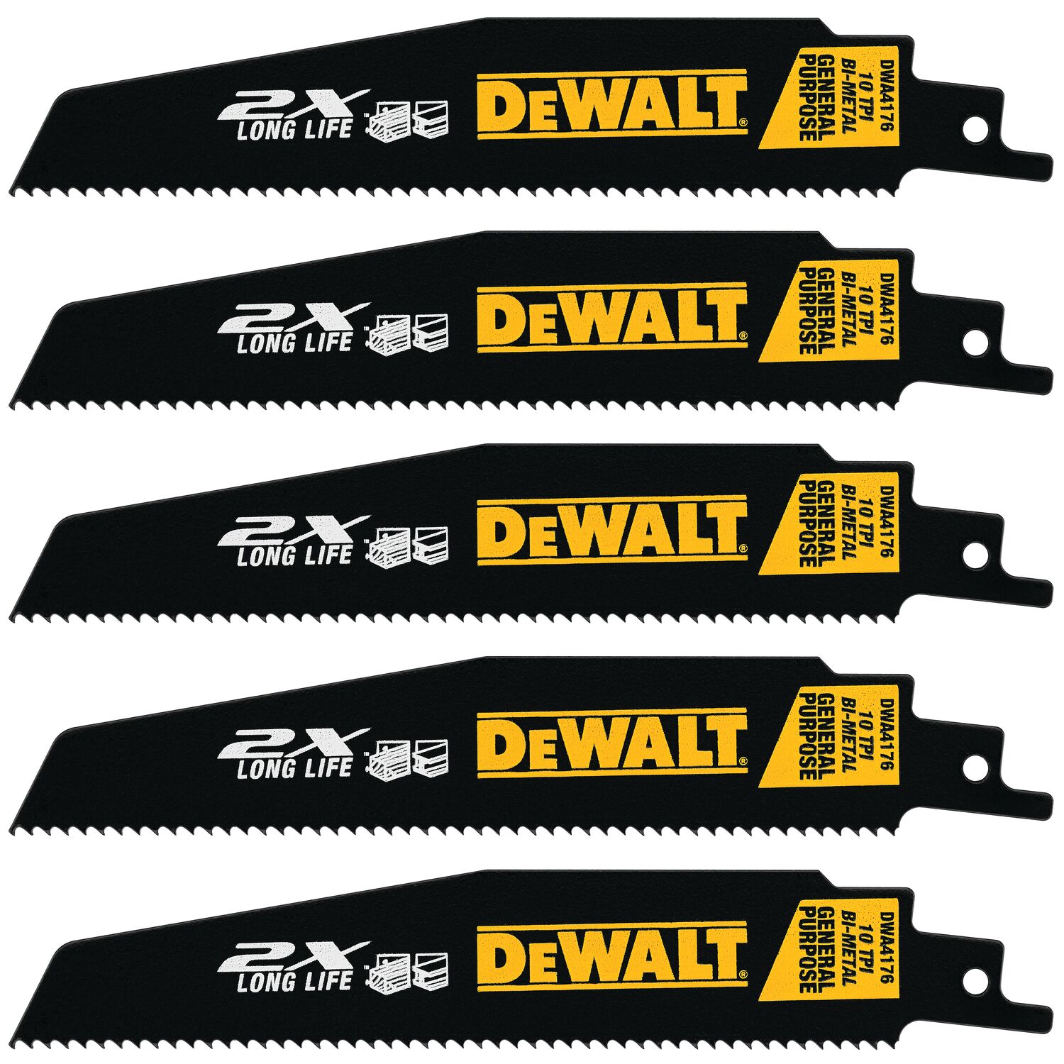 DEWALT DWA4176 2X High Speed Steel 6-in 10-TPI Demolition Reciprocating Saw Blade (5-Pack)