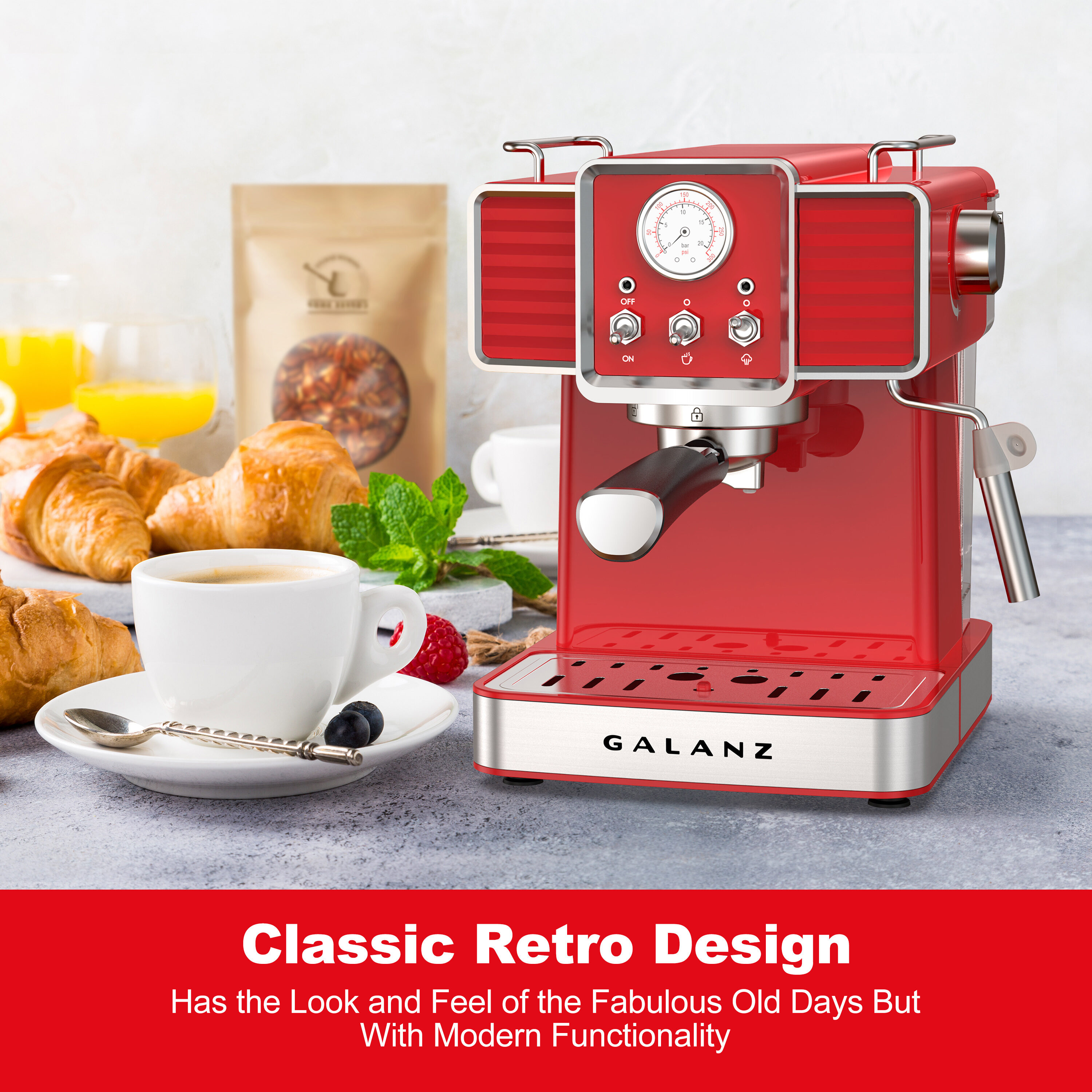 Retro Style 8-Cup* Coffeemaker | Red & Stainless Steel