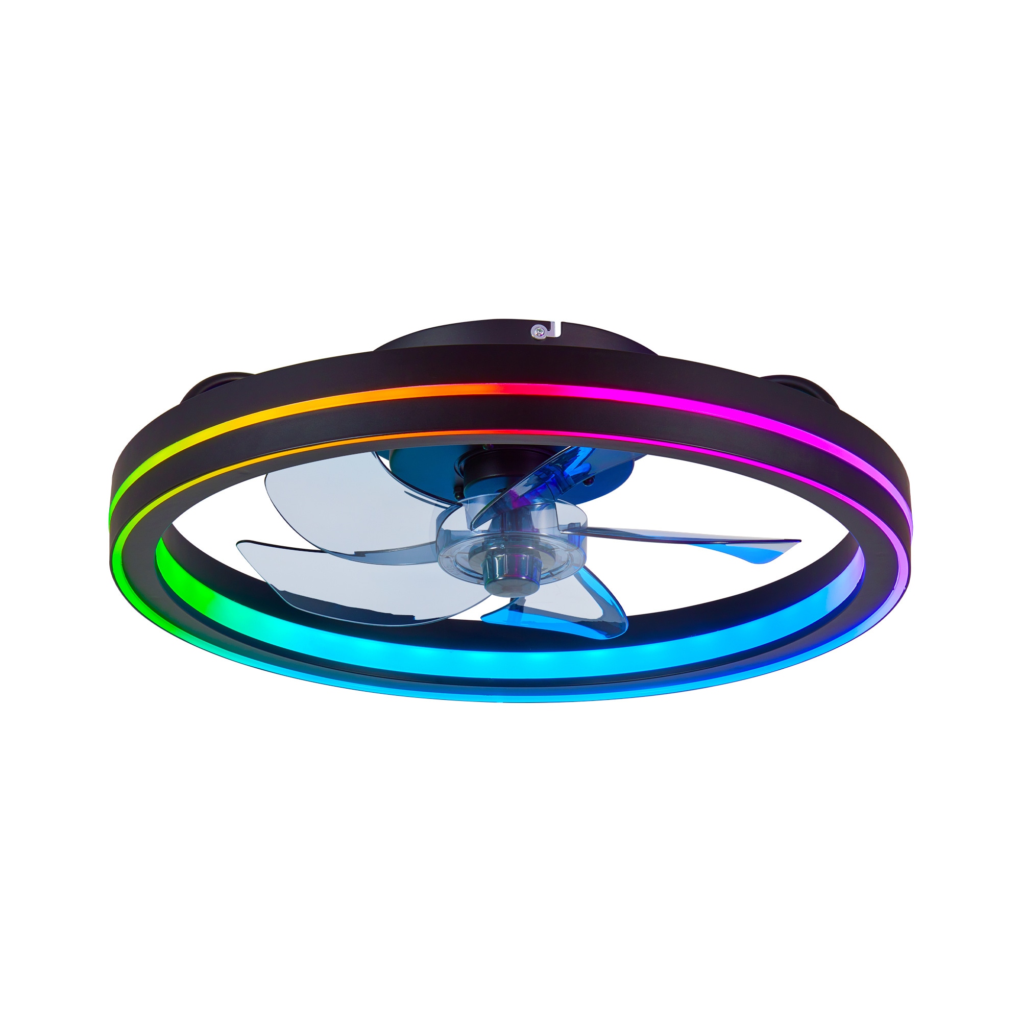 BABOOM Dimmable Ceiling Fan 19-in Black with ABS Blades RGB LED Flush Mount Smart Fandelier Ceiling Fan With Light and Remote Control Included 5 -Blade