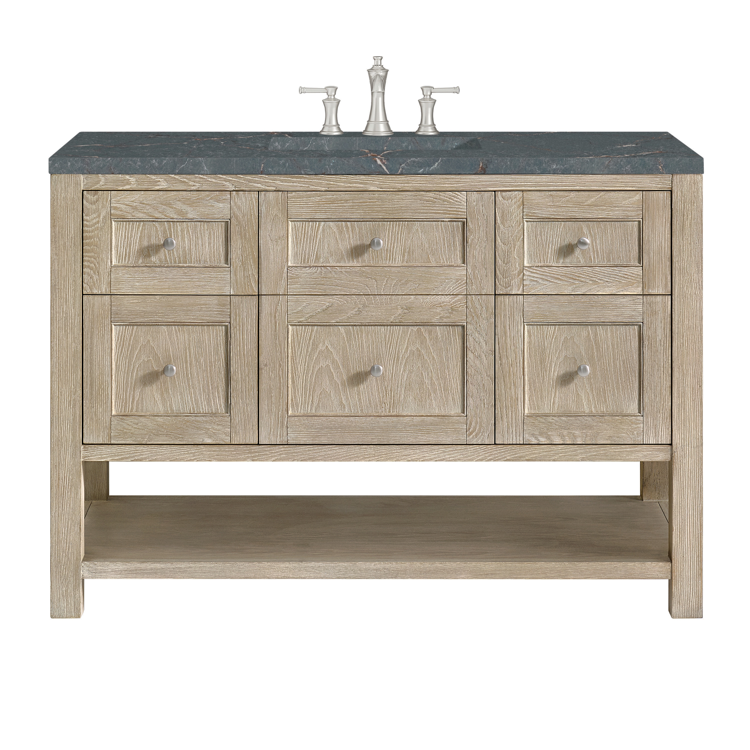 James Martin Vanities 330-V48-WWO-3PBL Breckenridge 48-in Whitewashed Oak Undermount Single Sink Bathroom Vanity with Parisien Bleu Quartz Top