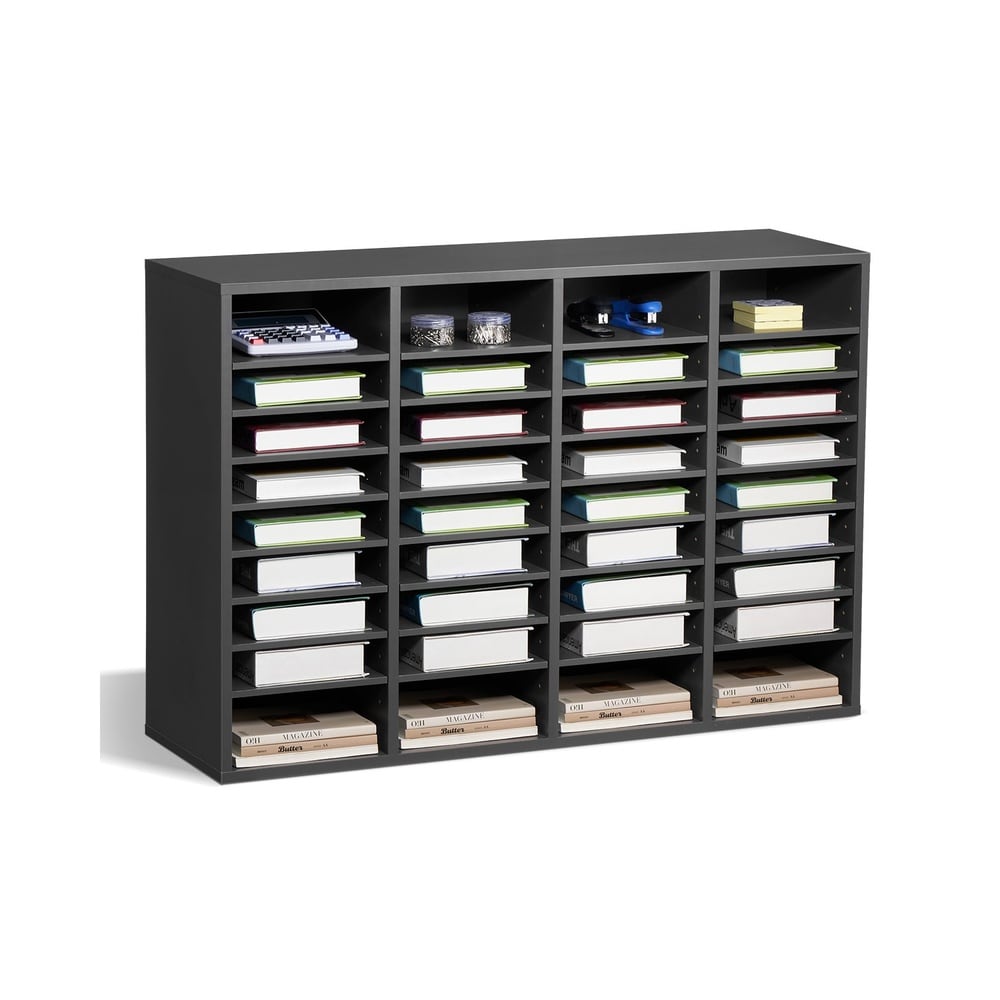 GIVIMO 36-Compartment Wood Literature Organizer Grey MDF Mail Center with Adjustable Shelves Document Baffles 39-in for Office Home Classroom Mailroom