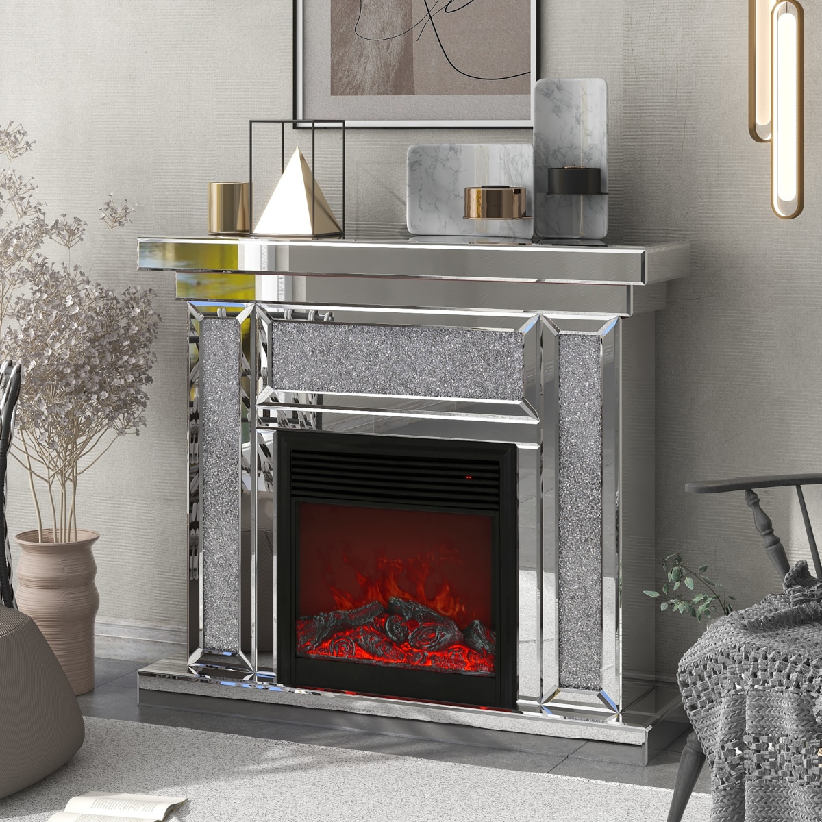 Streamdale Furniture Streamdale 46'' Acrylic Diamond Mirror Electric Fireplace Mantel (1500W)