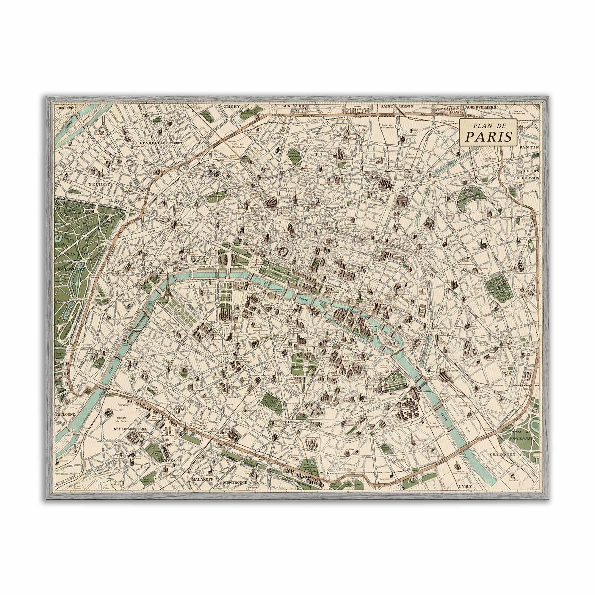 Stupell Industries BT-482-GFF-11X14 Vintage Map of Paris Gray Framed Giclee Art By Phillipa Katz 14 x 11