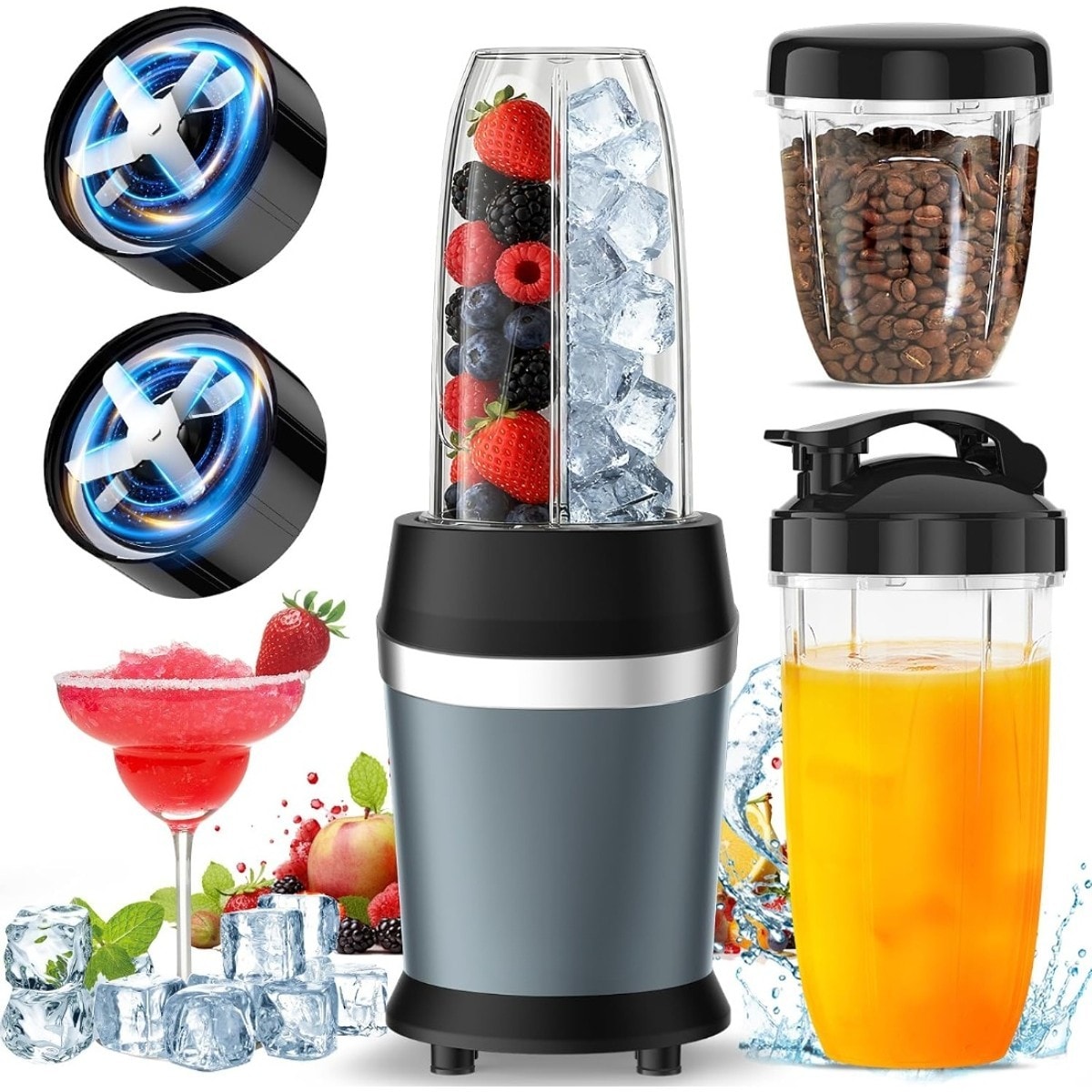 Haocpao 2 Pack 1200W Personal Blender with 3 Cups and 6-Leaf Stainless Steel Blades for Smoothies and Ice Crushing #LULIN-B282CA