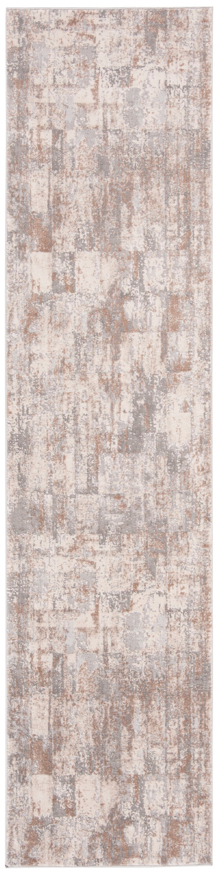 Ivory Abstract 2' x 8' Synthetic Easy Care Runner Rug