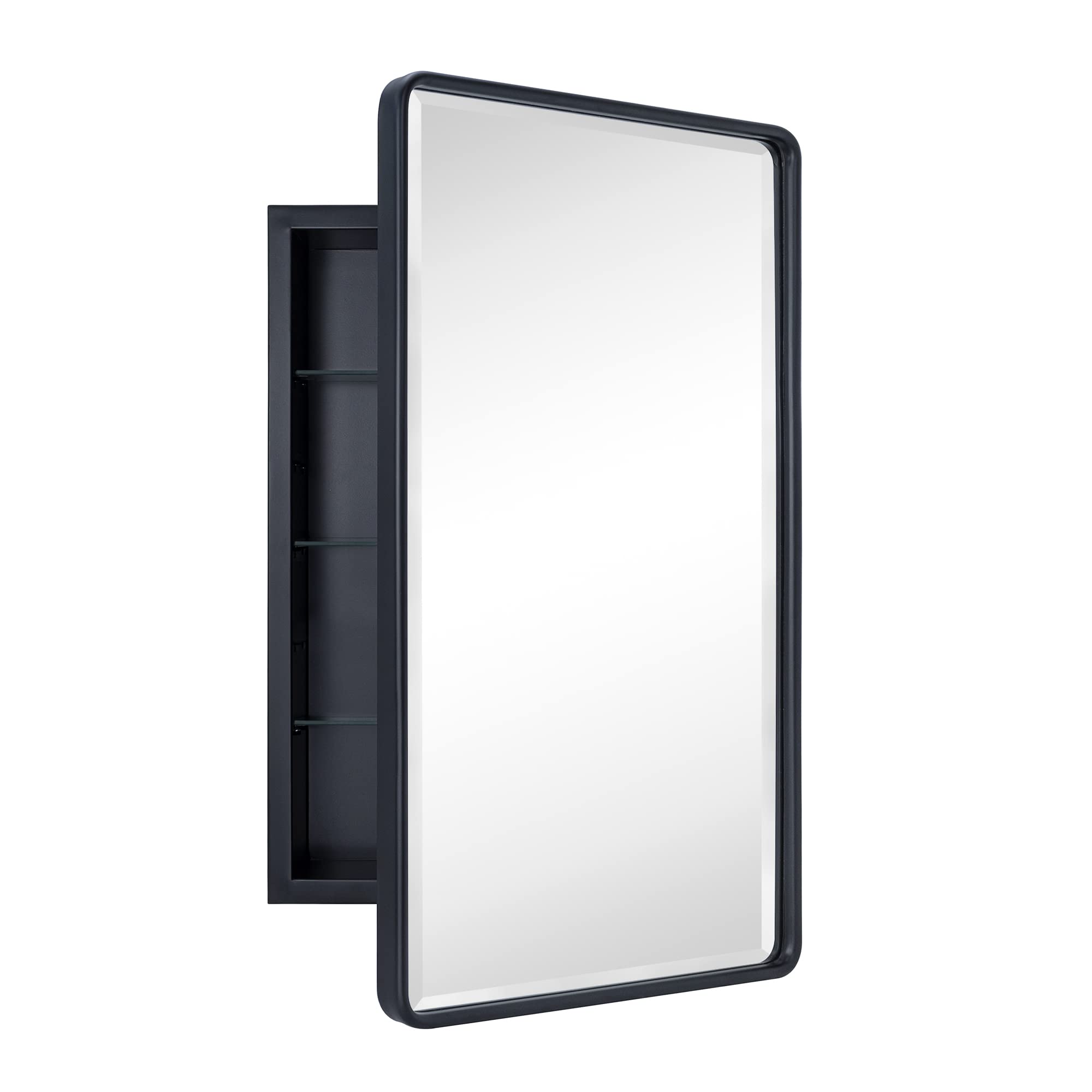 TEHOME GC-00239 16.5-Inches x 27.5-Inches Recessed Mount Matt Black Mirrored Rectangle Medicine Cabinet