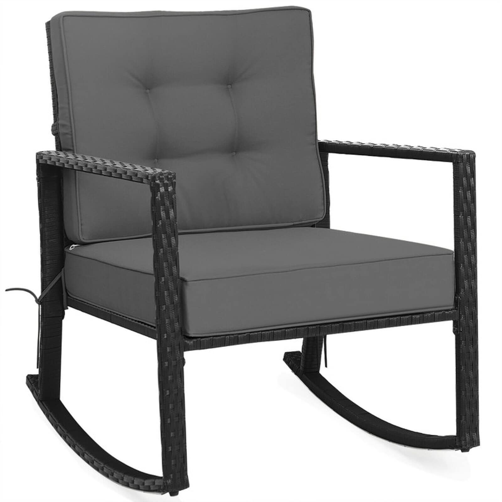 SUGIFT Black Rattan Patio Wicker Rocking Chair with 5-in Seat and 3.5 ...