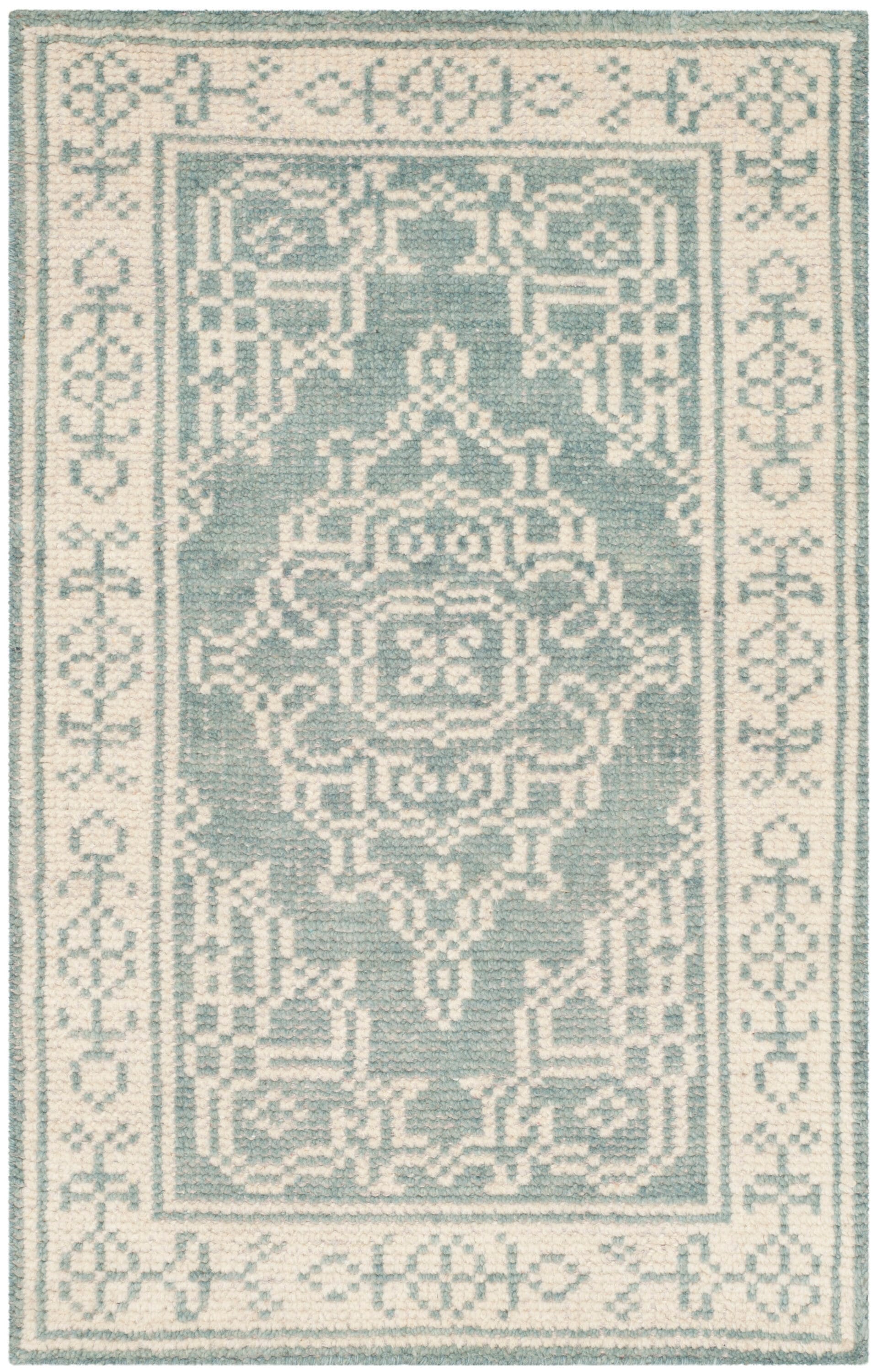Bohemian Blue Floral Hand-Knotted Wool Area Rug - 2' x 3'