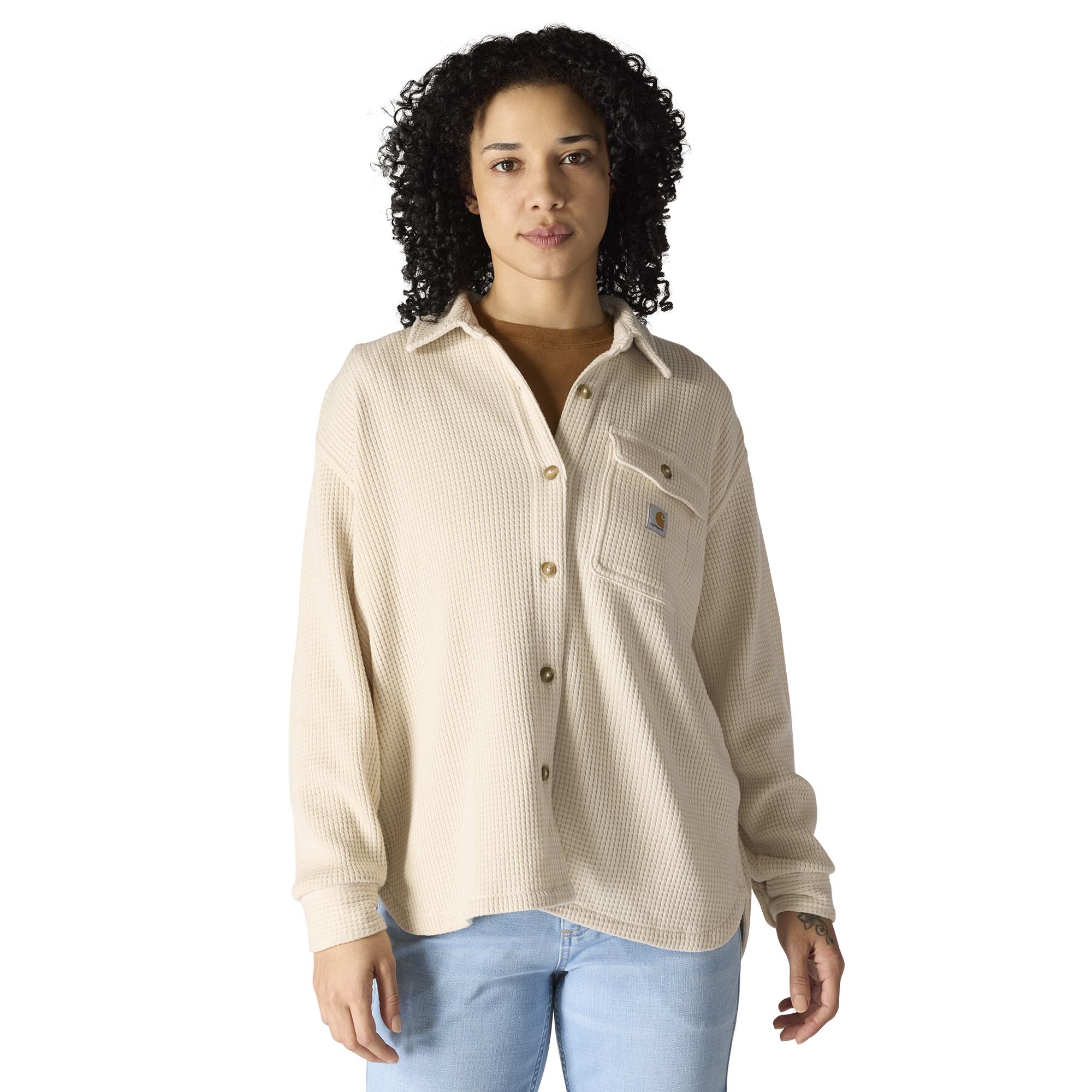 9372　2/4 Carhartt Men's Off-white Heavy weight Knit Long sleeve Button-down