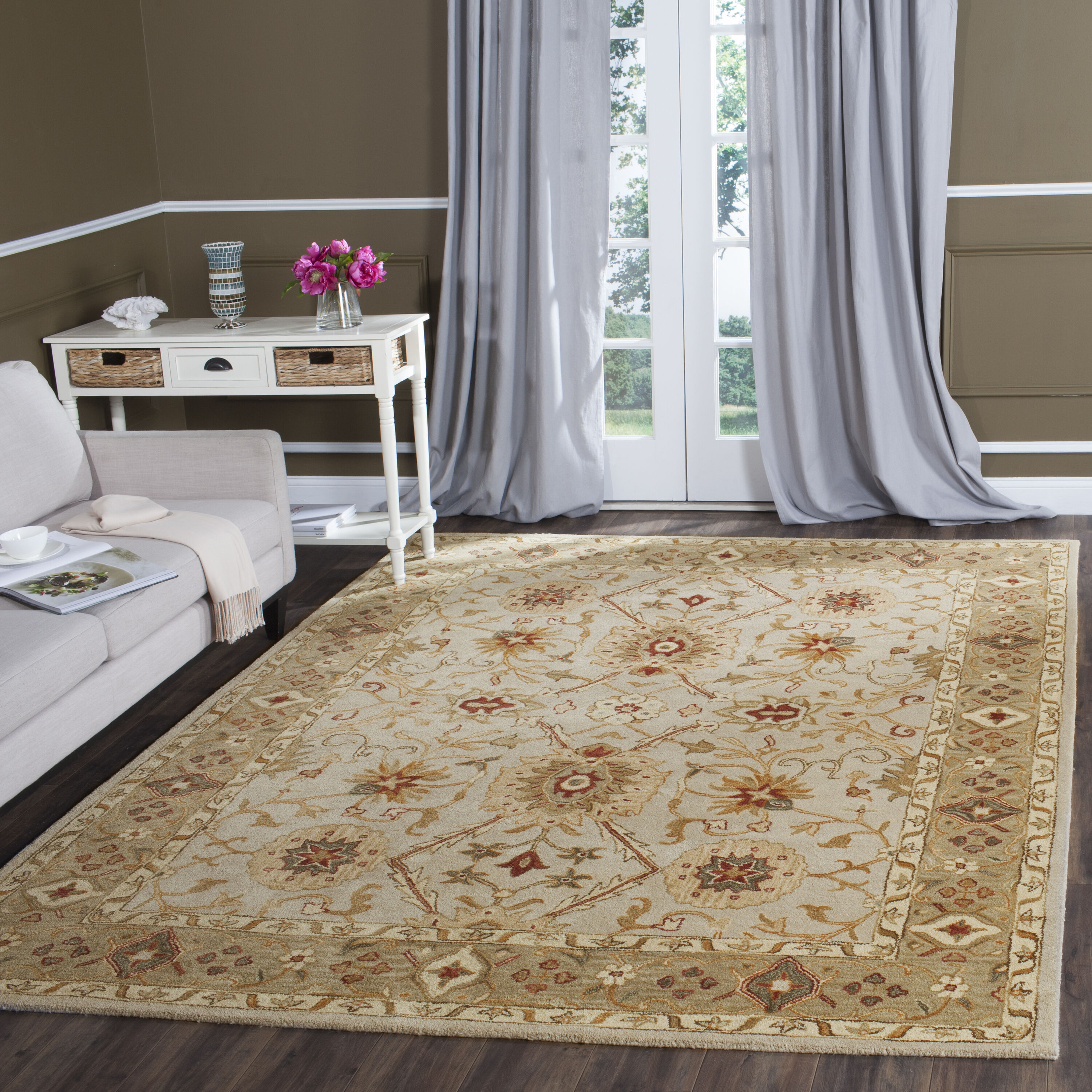 Safavieh AT816B-9 Antiquity Lameh 8 x 11 (ft) Tufted Wool Gray Beige/Sage Rectangular Indoor Floral/Botanical Vintage Area rug