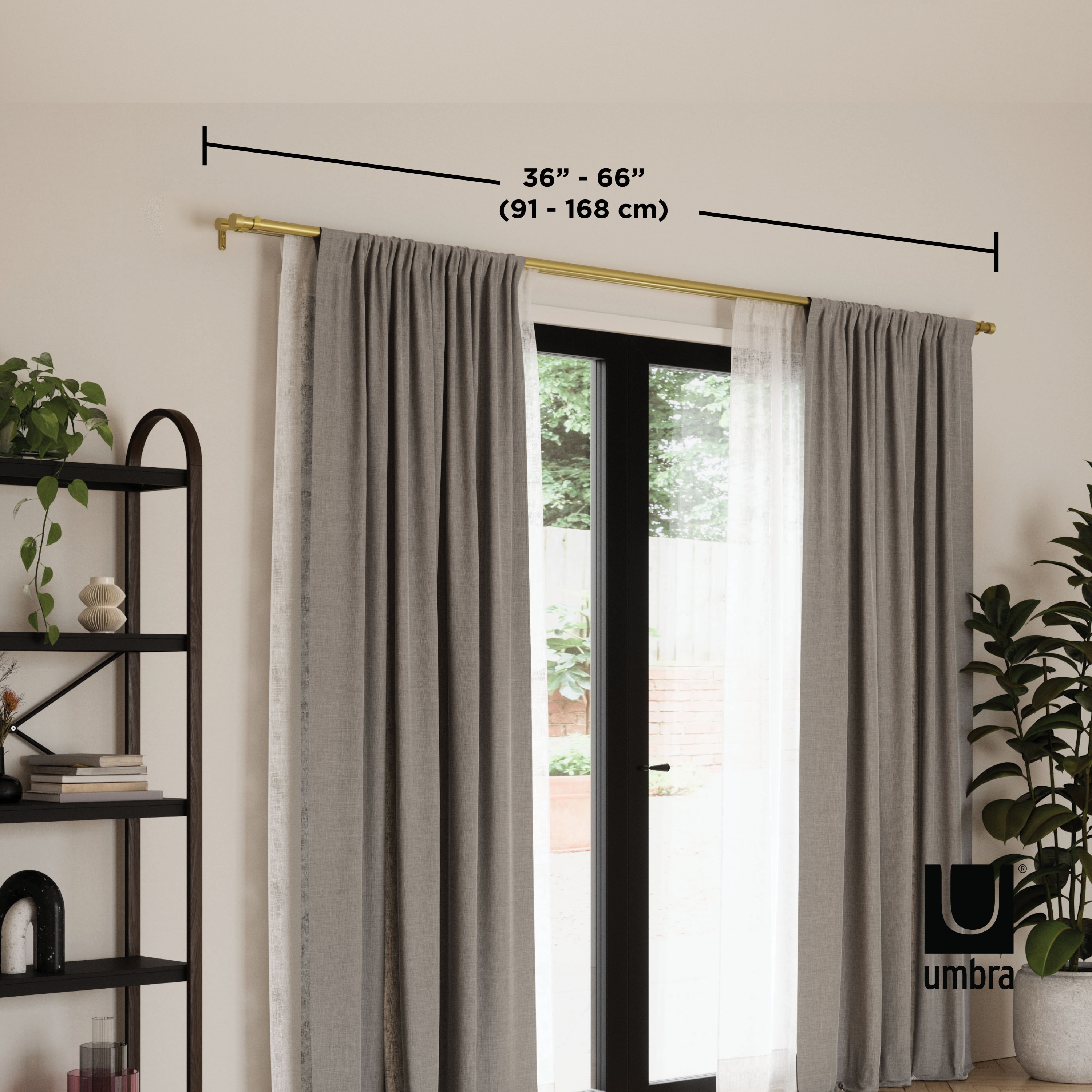 Gold Adjustable Double Curtain Rod with Matching Finials