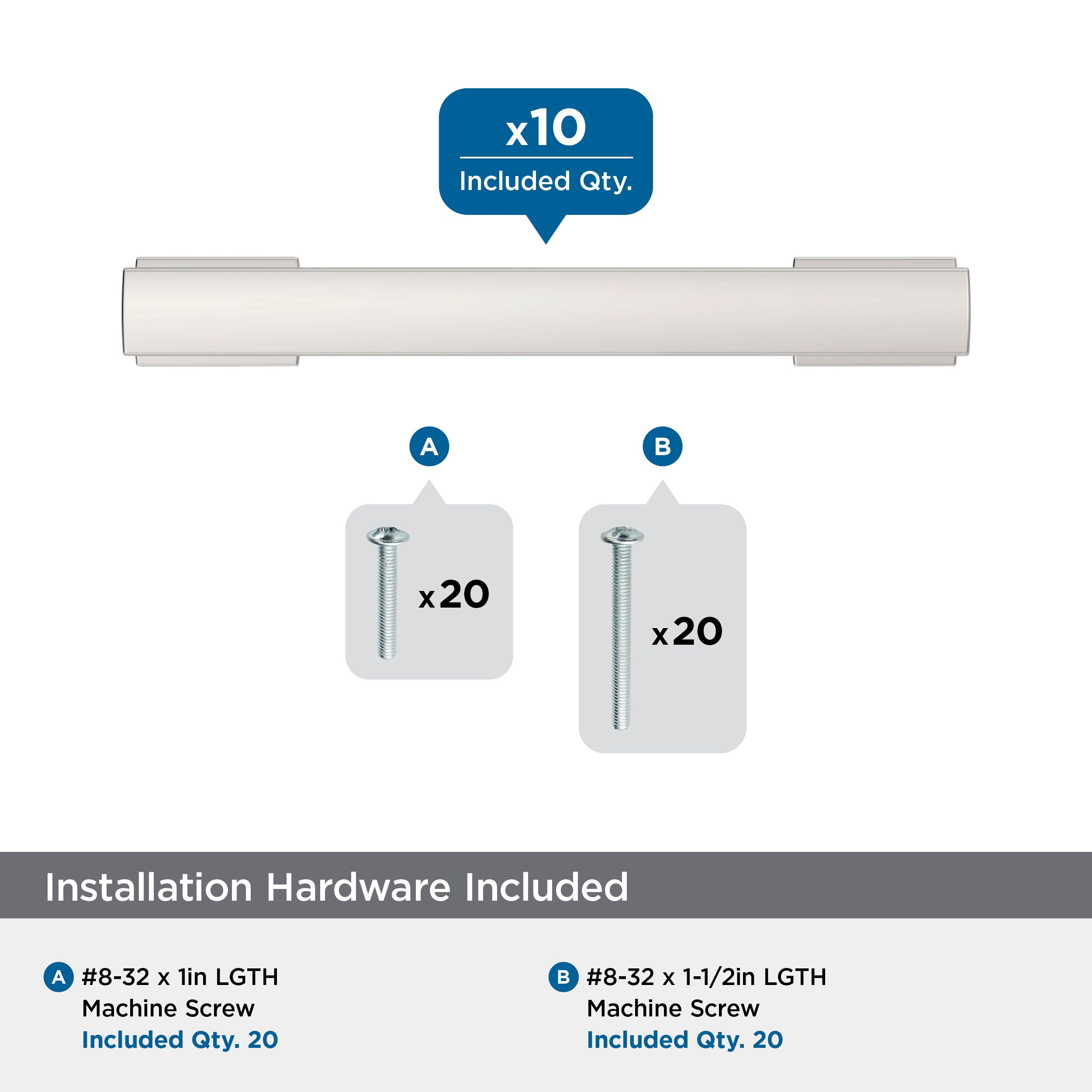 Satin Nickel 3-3/4" Center-to-Center Cabinet Pulls, 10 Pack
