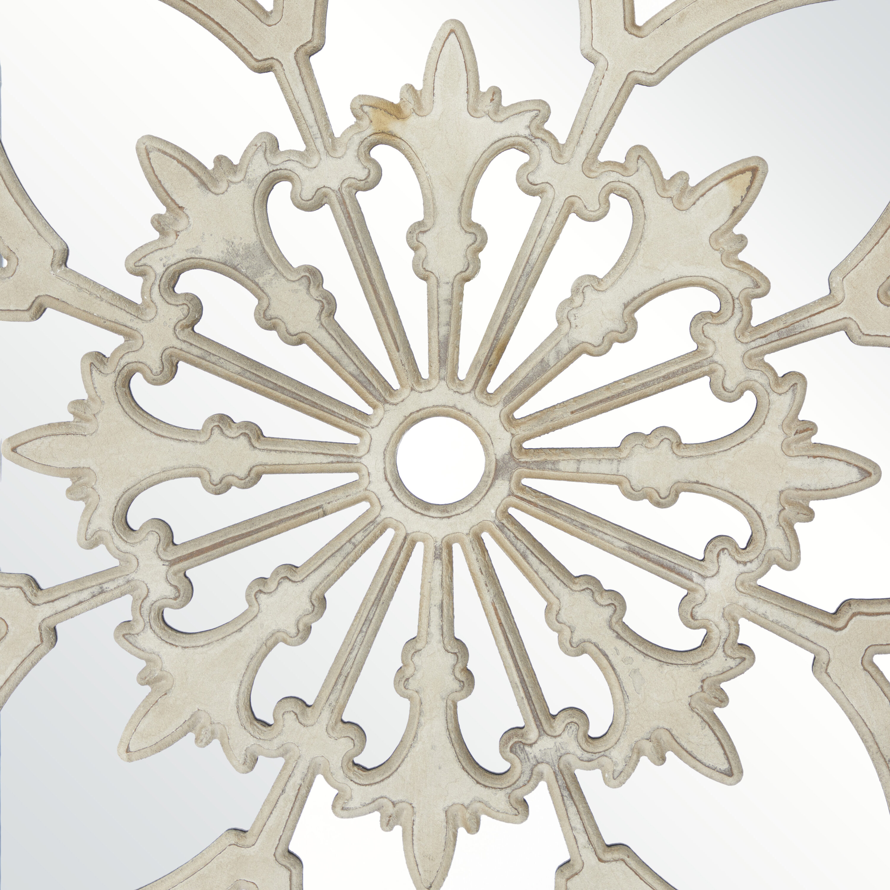 Vintage White Floral Medallion Round Wall Mirror