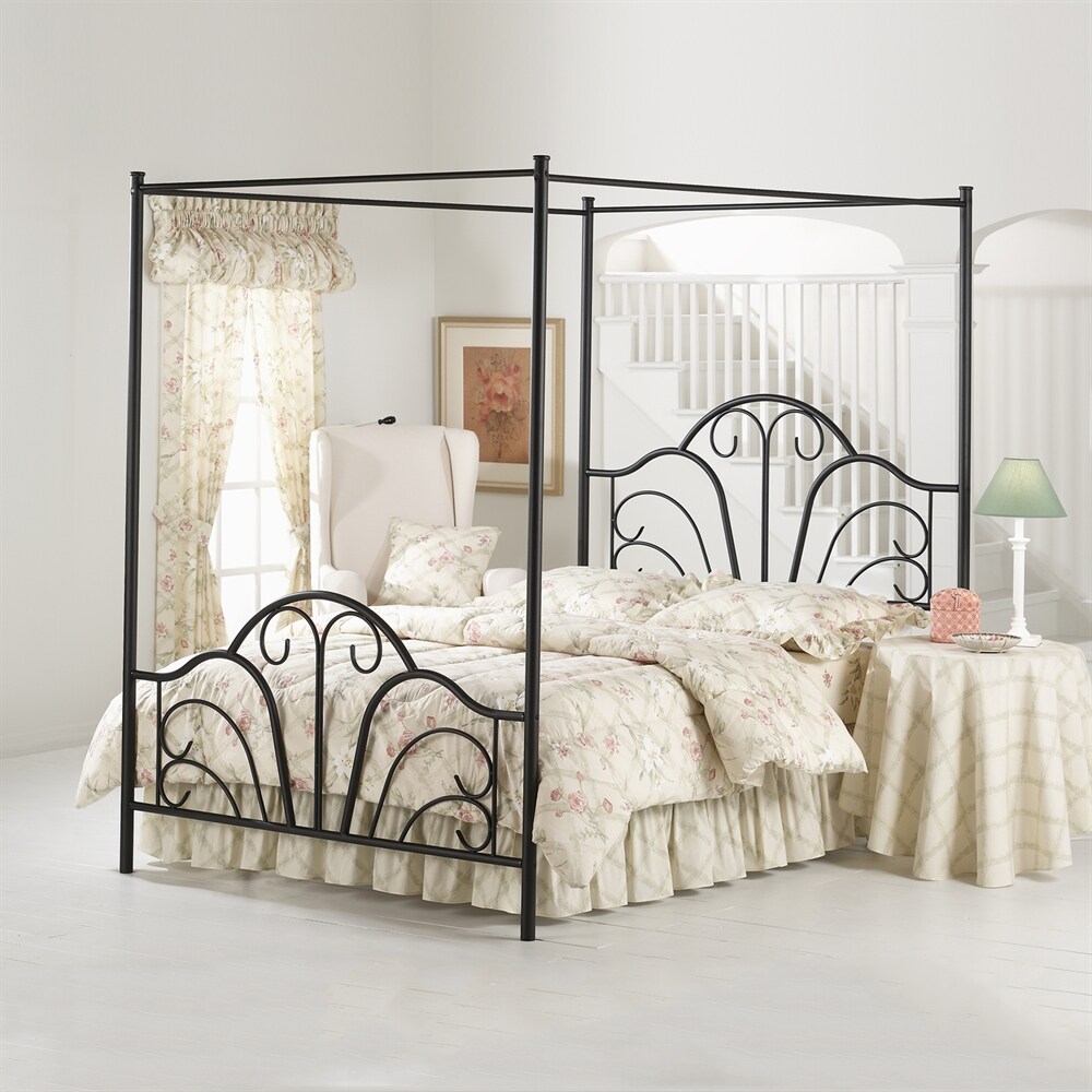  348BKPR Dover Textured Black King Metal Canopy Bed