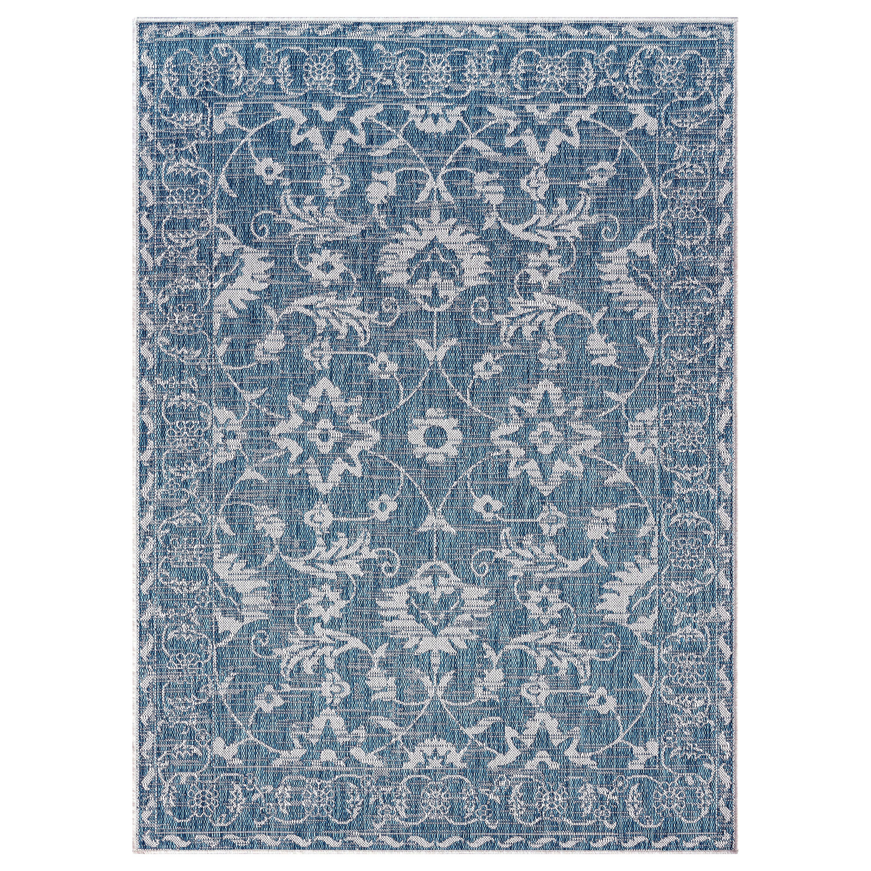 Nicole Miller 1-2770-321 8 x 10 (ft) Loomed Polypropylene Aqua Rectangular Indoor/Outdoor Floral/Botanical French Country Area rug