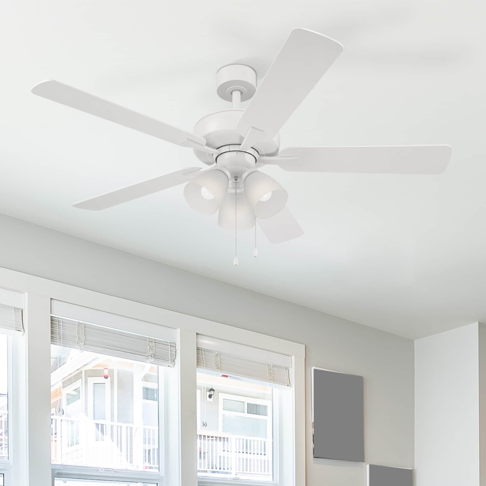Designers Fountain FP-STL52B30-MW Stellant 52-in Color-Changing Outdoor Flush Mount Matte White with Matte White Blades Ceiling Fan With Light ( 5 -Blade )