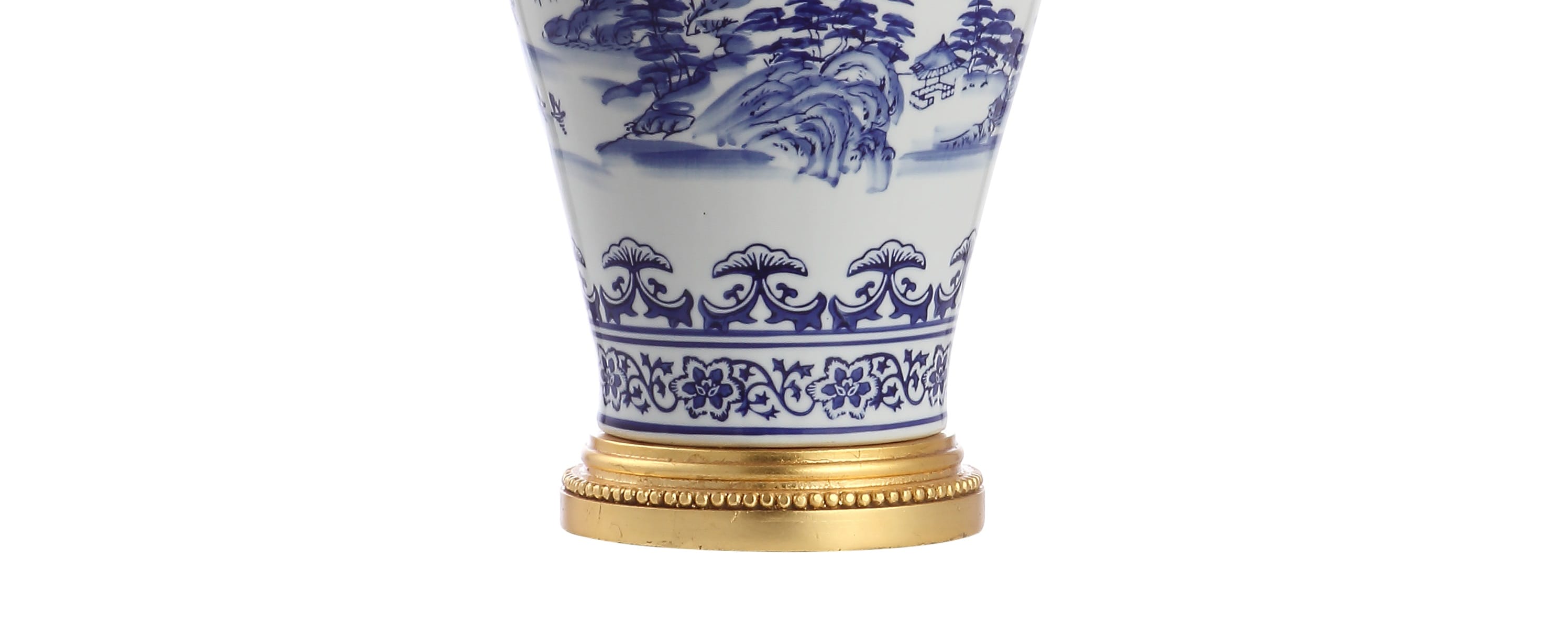 Traditional White and Blue Ceramic Table Lamp with Linen Shade