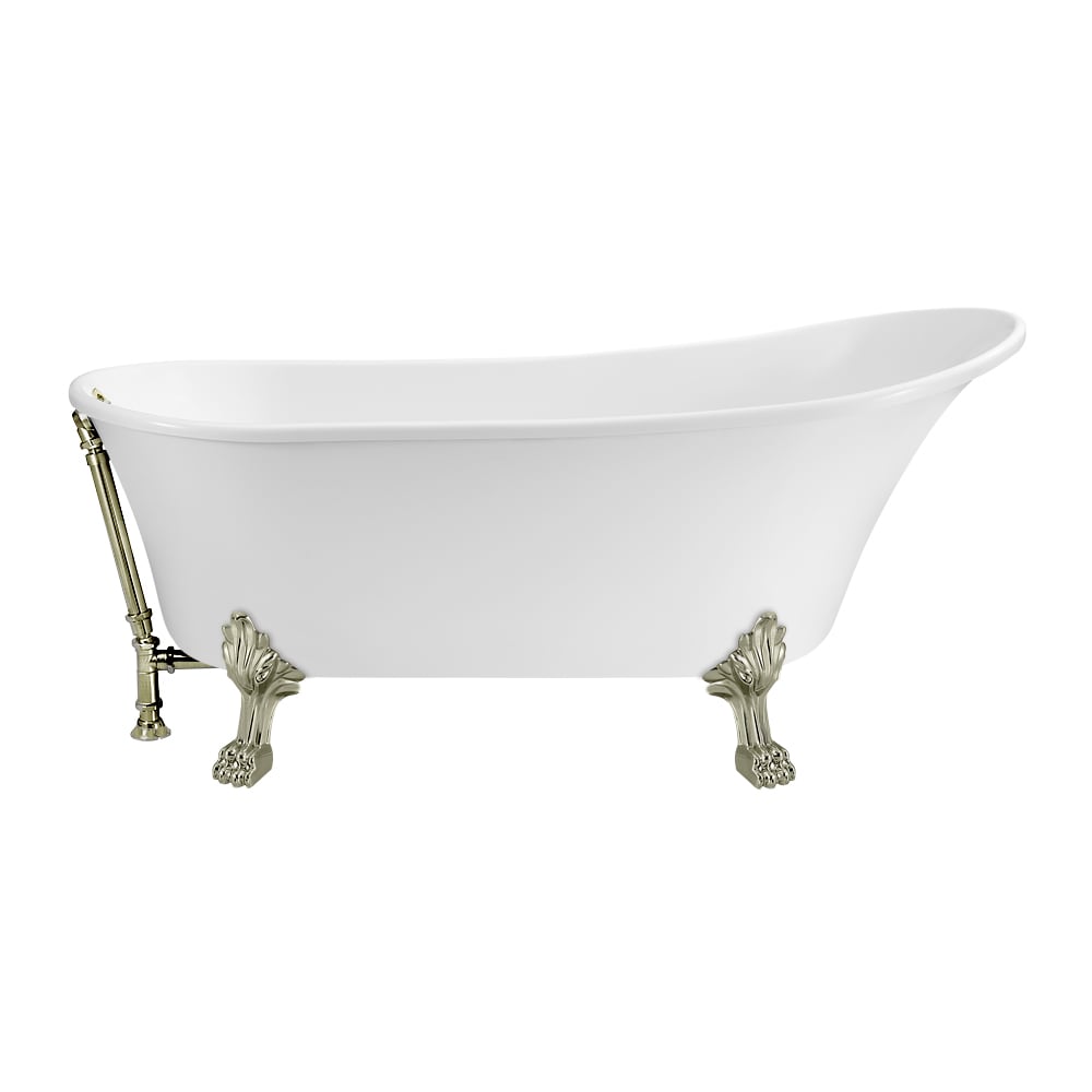 Streamline NPT9341BNK-BNK 27.6-in x 59.1-in Glossy White Acrylic Oval Clawfoot Soaking bathtub with Drain ( Reversible Drain )