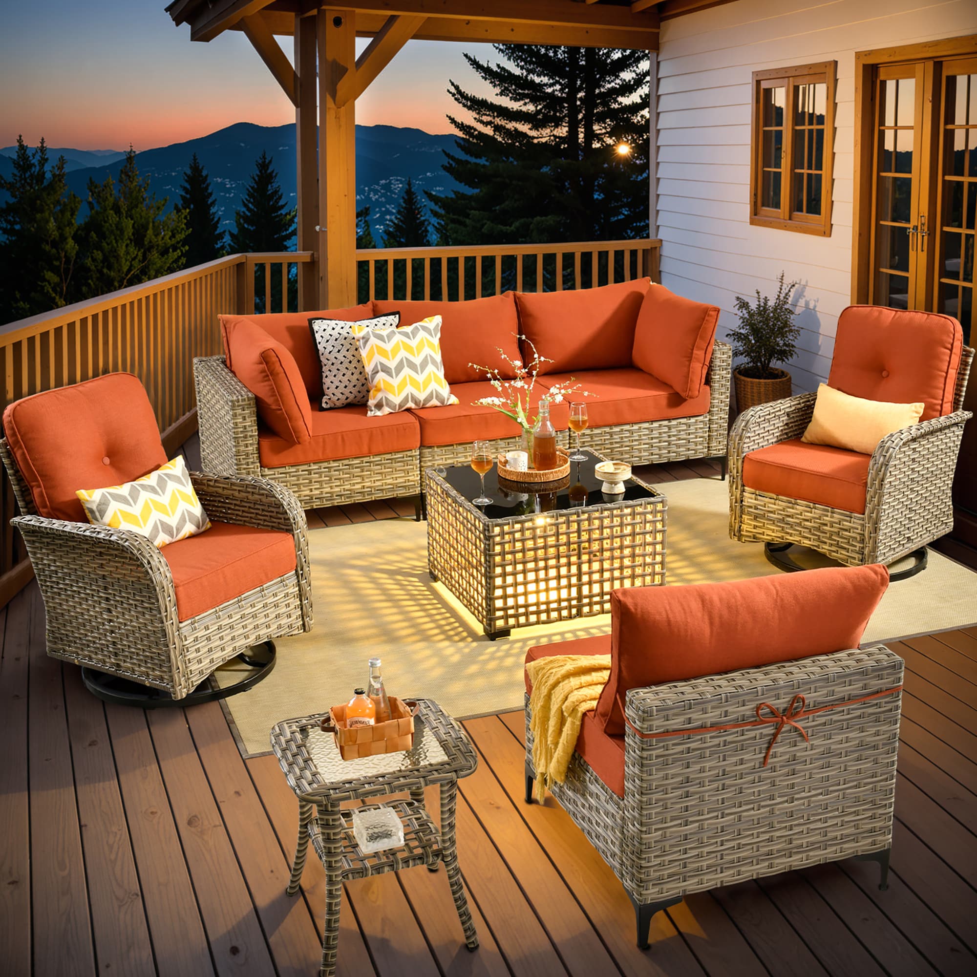 Caodoc L5-VYZSKT80C8-1 VYZSKT Wicker Outdoor Sofa with Red Cushions and Wicker Frame