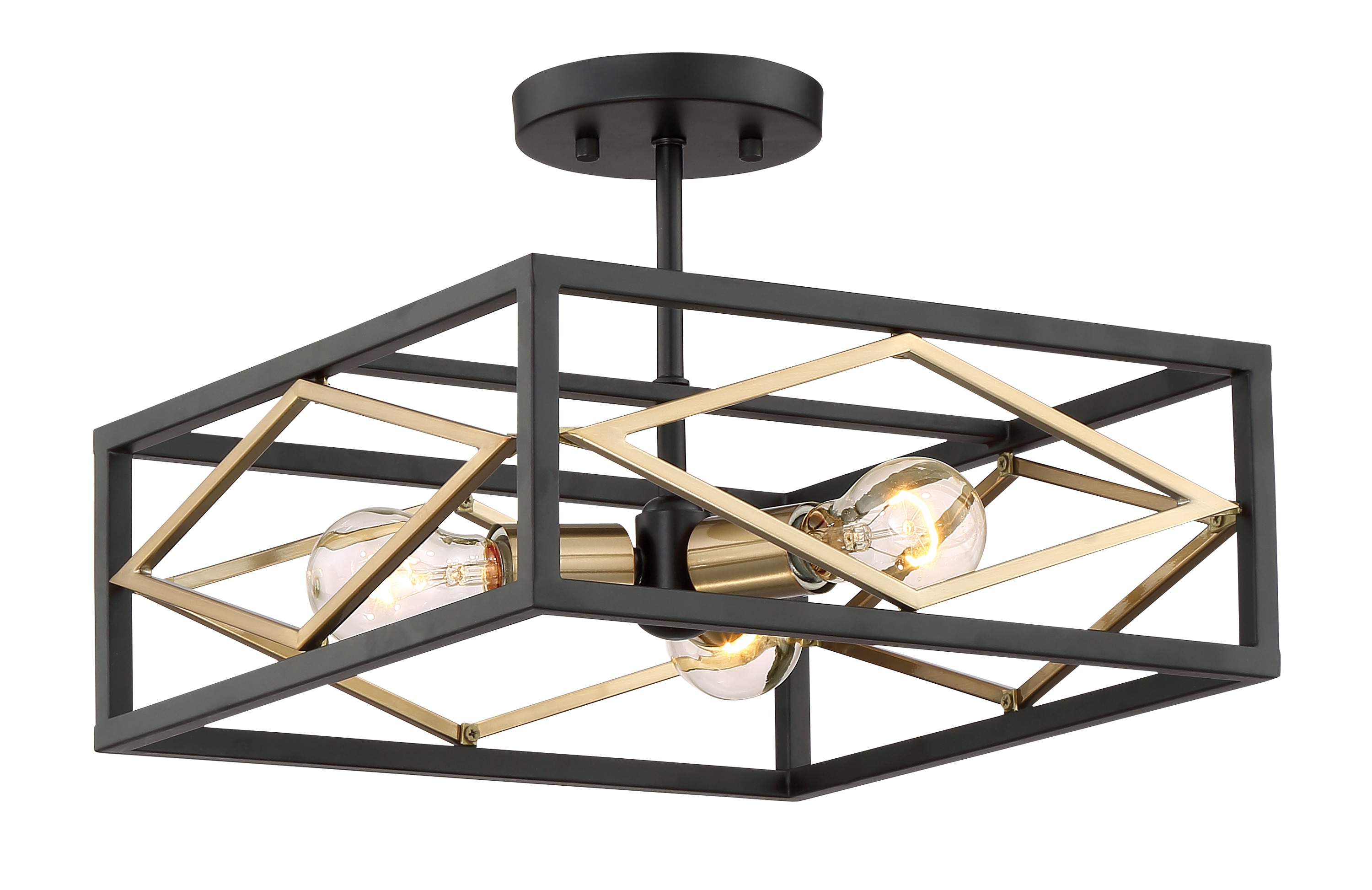 Quoizel Platform 3-Light 14-in Black with Gold Semi-Flush mount light