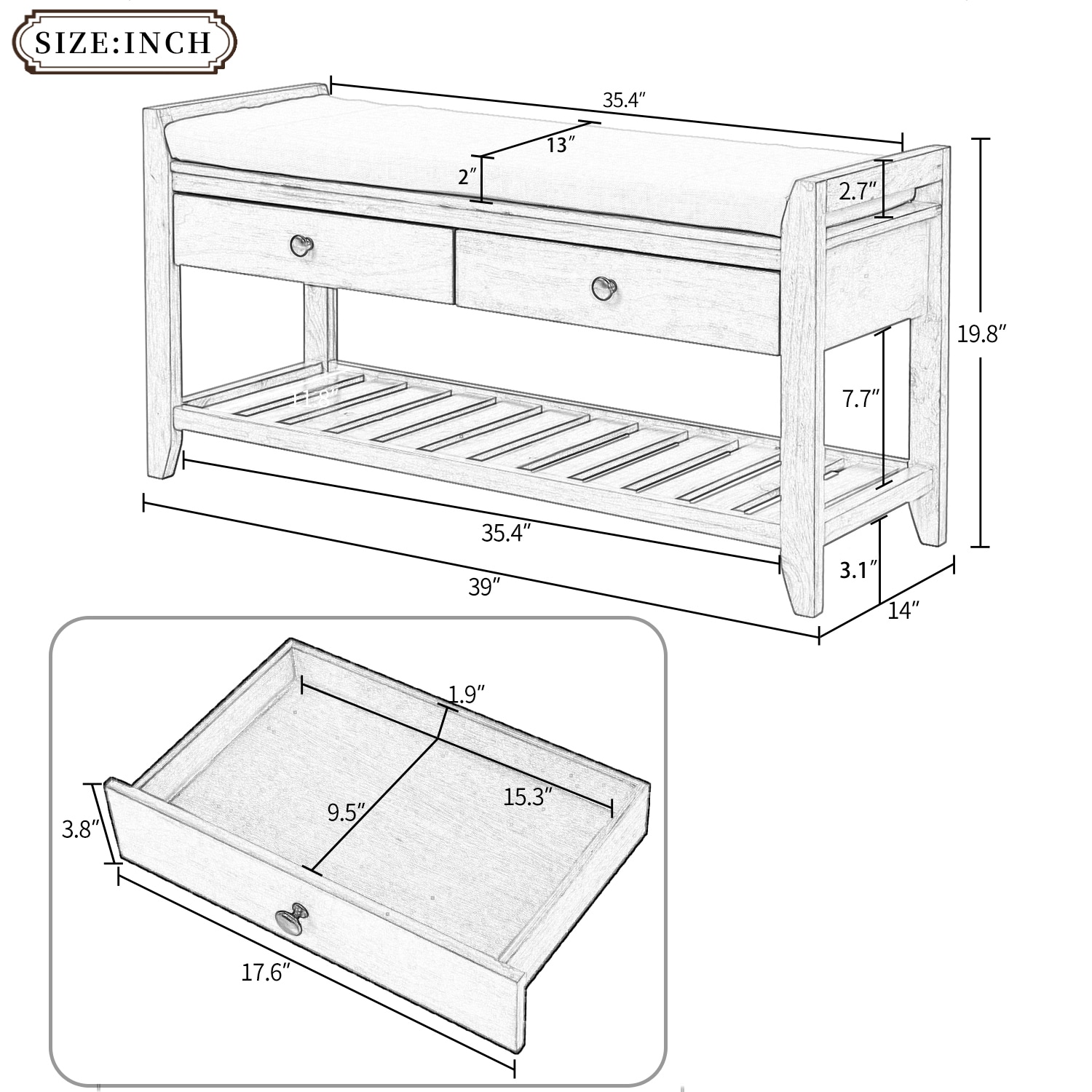 Streamdale Furniture WF195386AAM bench - View #3