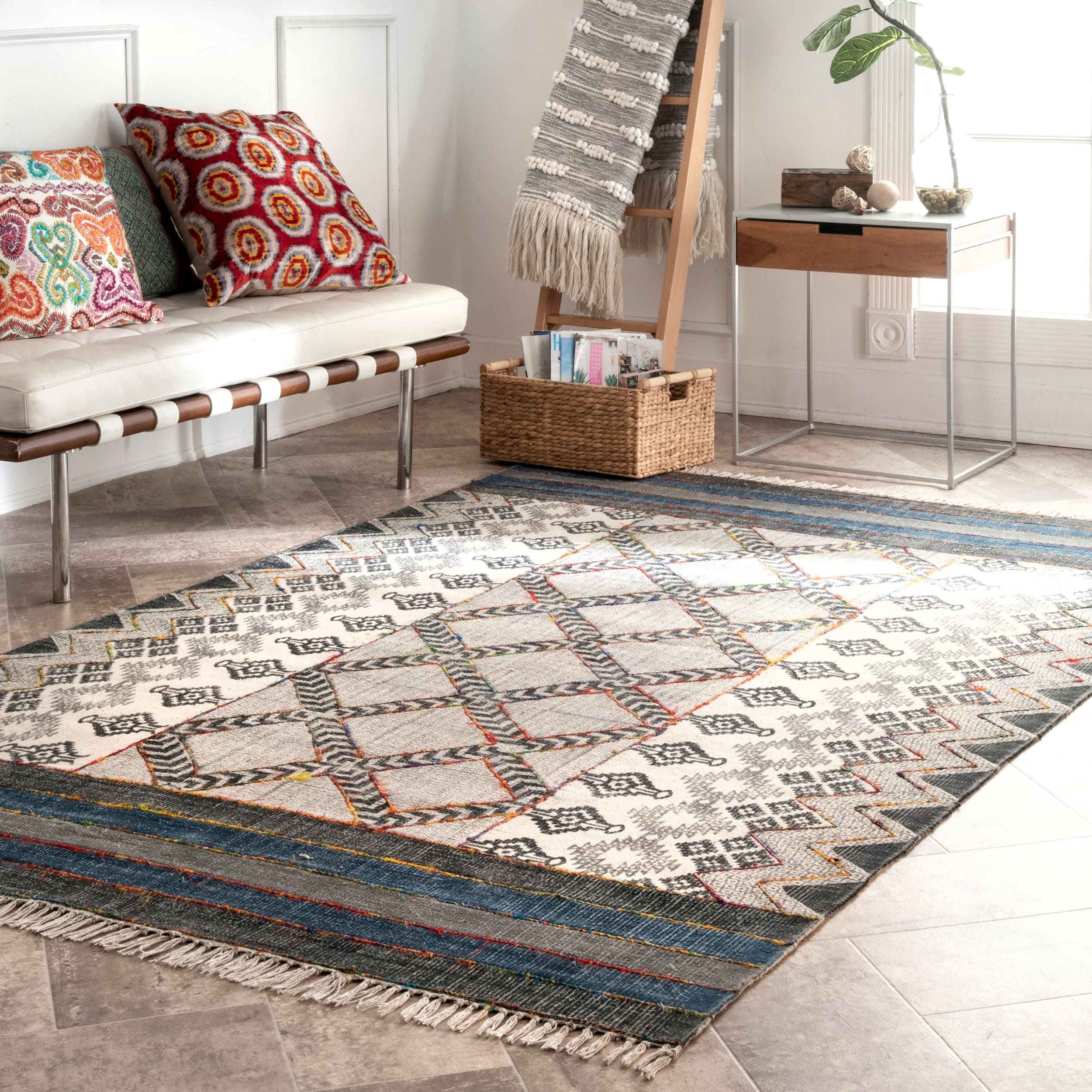 nuLOOM RACH19A-508 Cherai 5 x 8 (ft) Flatweave Cotton Gray Rectangular Indoor Geometric Southwestern Area rug