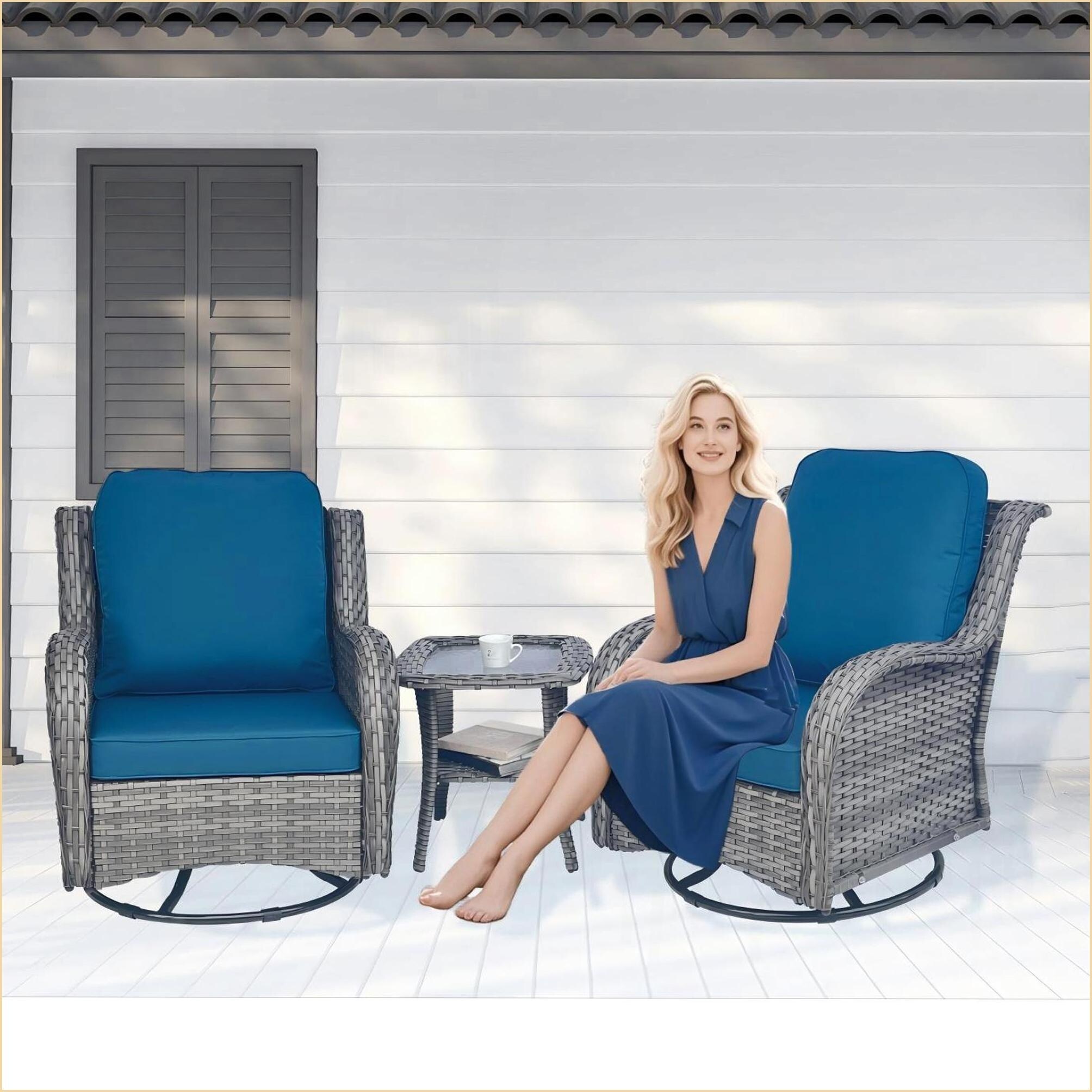 Watnature Patio Sets 3 Piece Rattan Outdoor Sectional Conversation Set ...