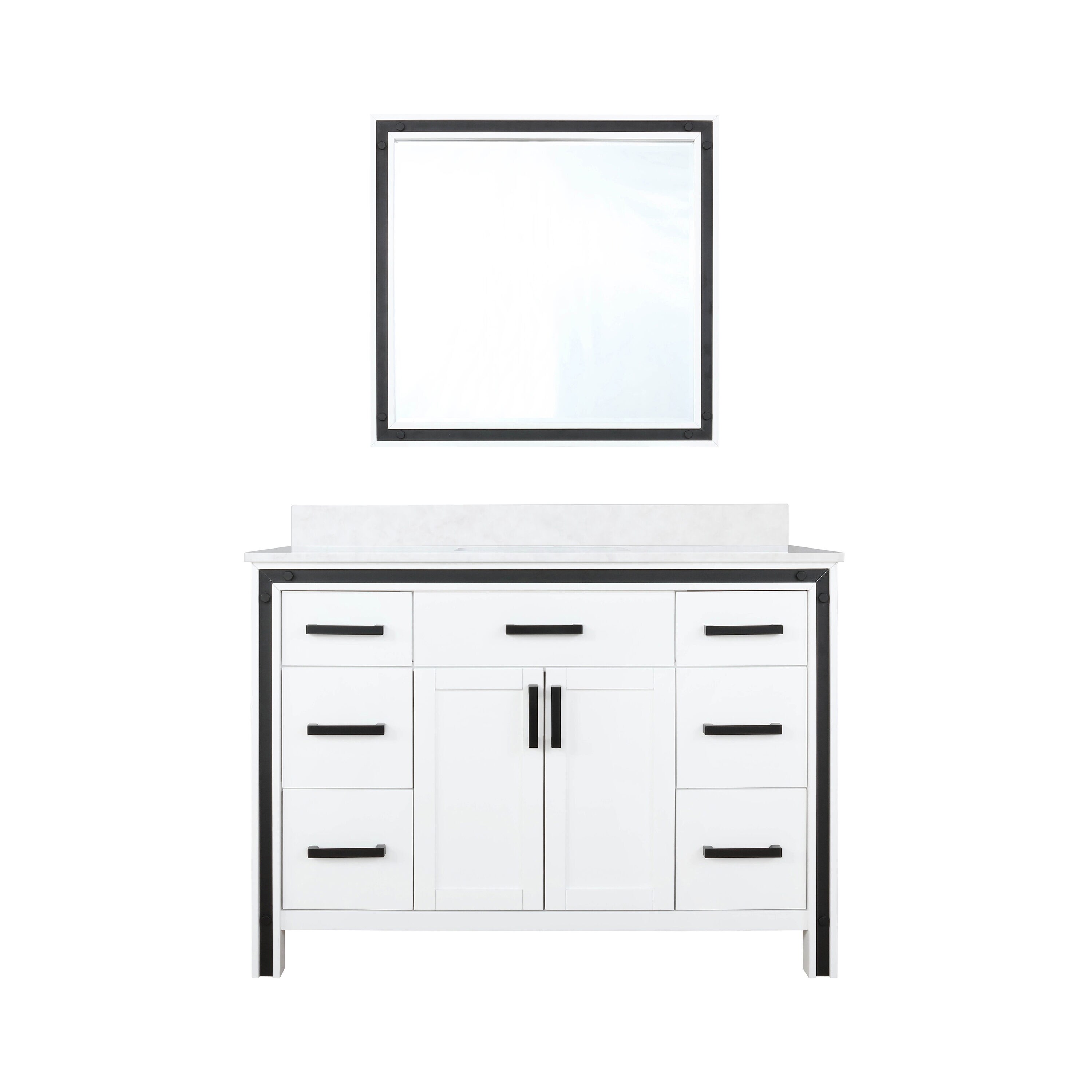 Ziva 48" White Cultured Marble Top Vanity with Mirror