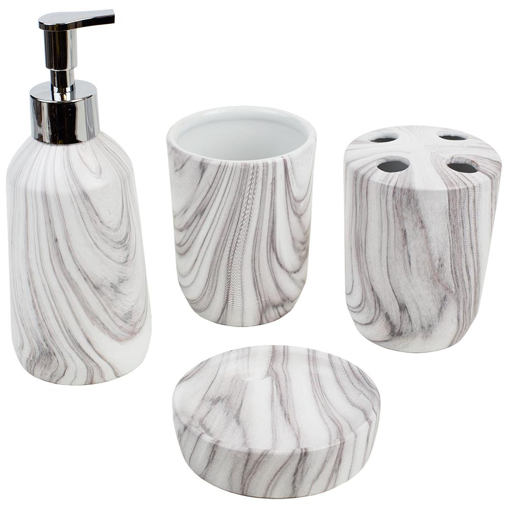 Home Basics 4 Piece Marble Ceramic Bath Accessory Set White In The Bathroom Accessories Department At Lowes Com