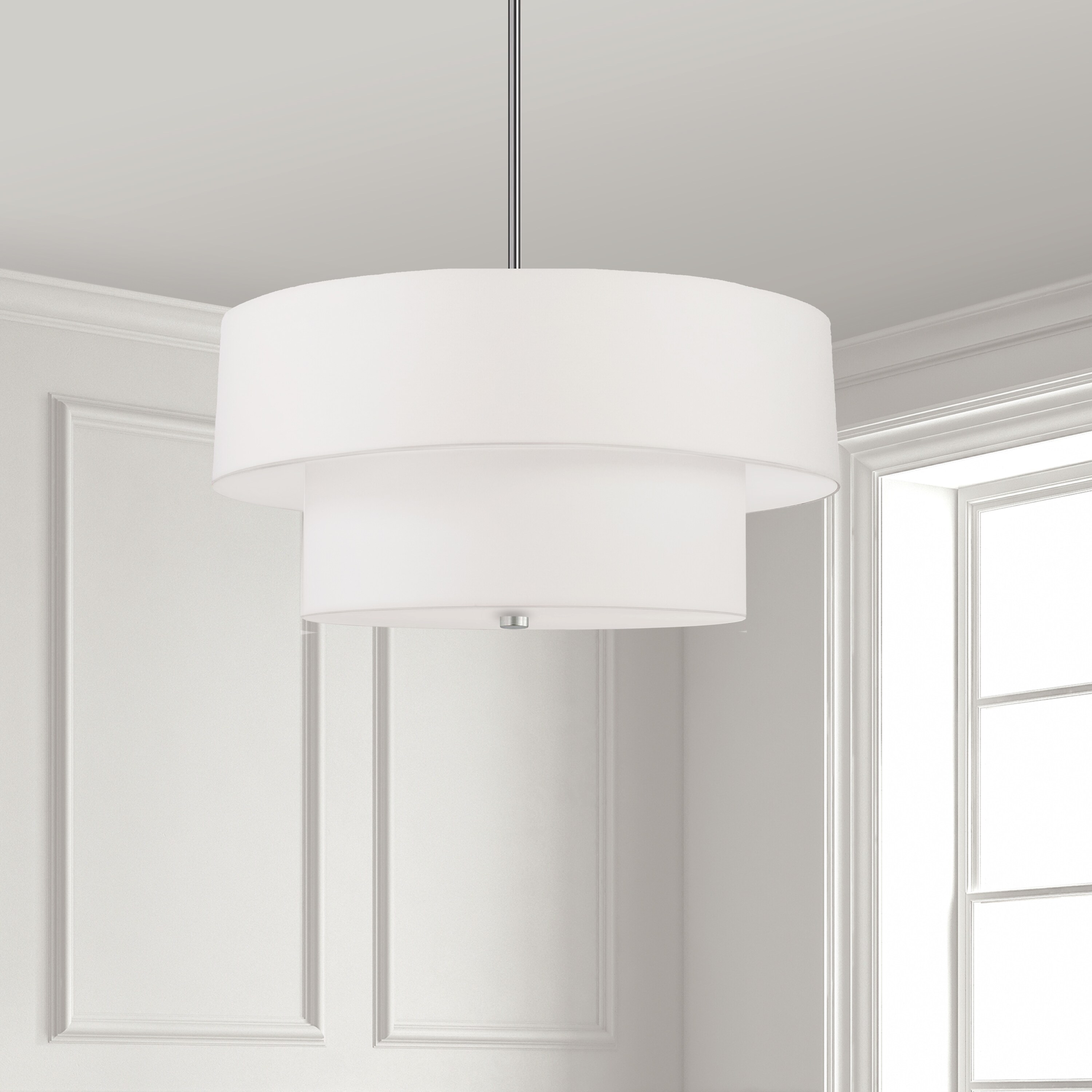 Everly Transitional 20" Black Drum Pendant with White Shade