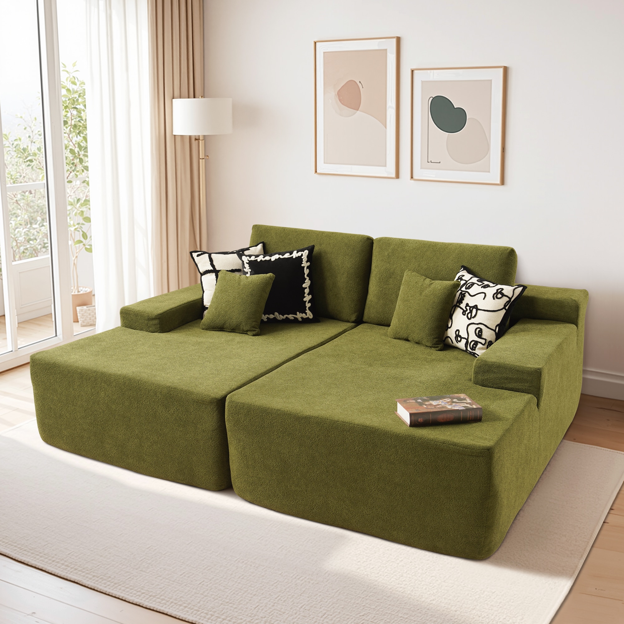Pouuin SAS670 81.1-in Modern Green Cloud Fleece Sectional