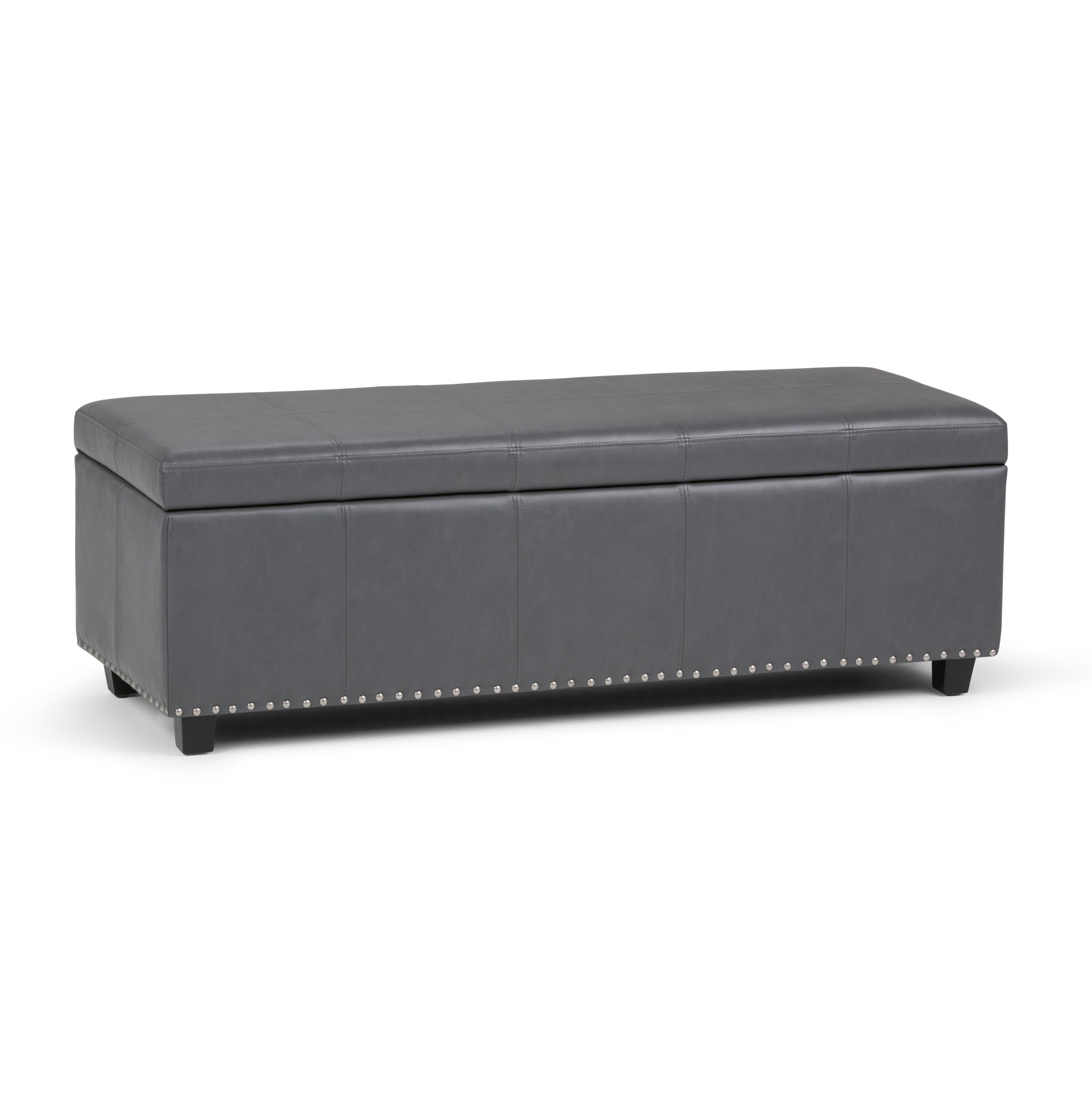 Simpli Home 3AXCOT-240-G Kingsley Casual Stone Grey Faux leather Storage Ottoman