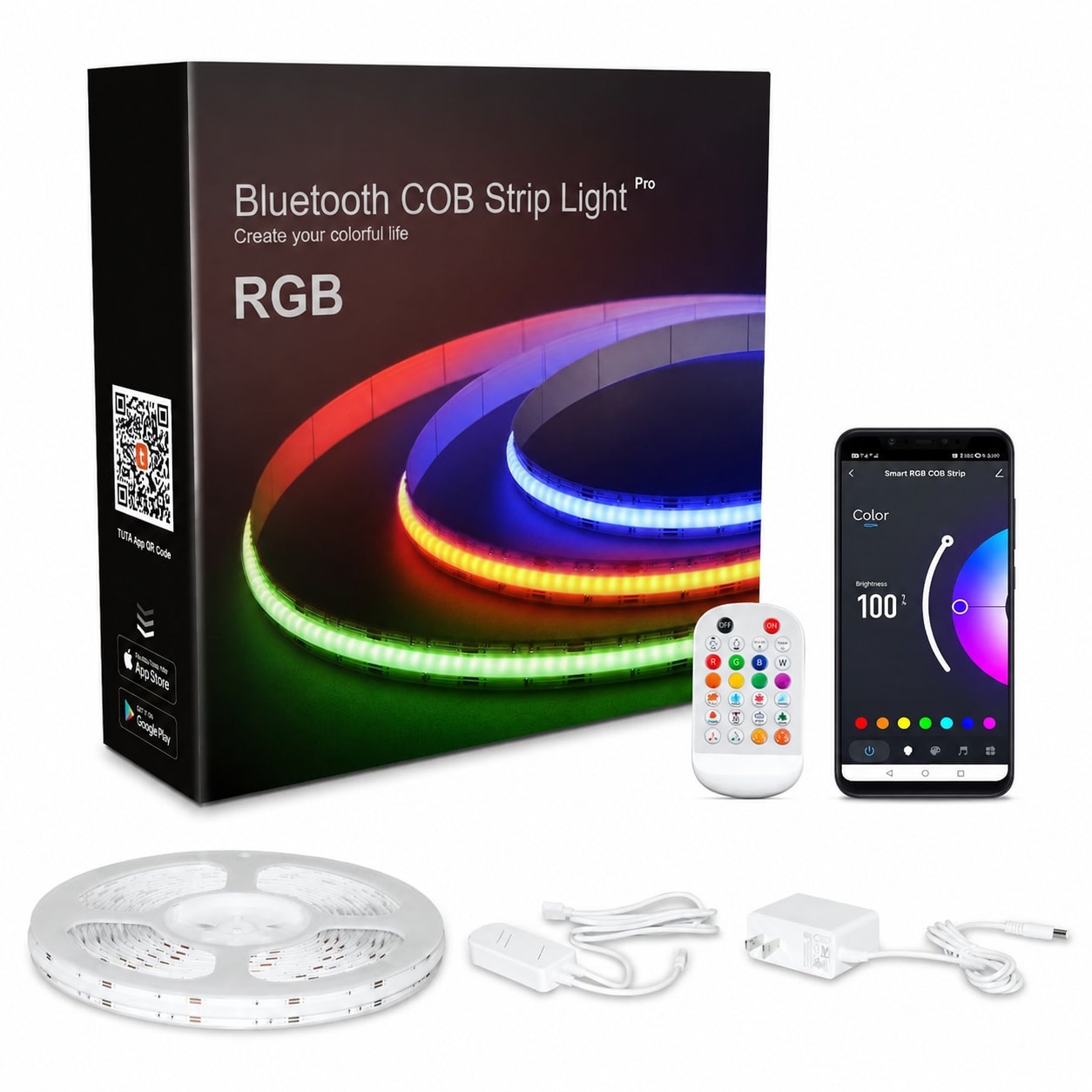 IUEST  4.92ft Bluetooth RGB COB Led Strip Lights with Remote Dimmable Smart App Control Color Changing Music Sync Indoor Lighting for Bedroom Home