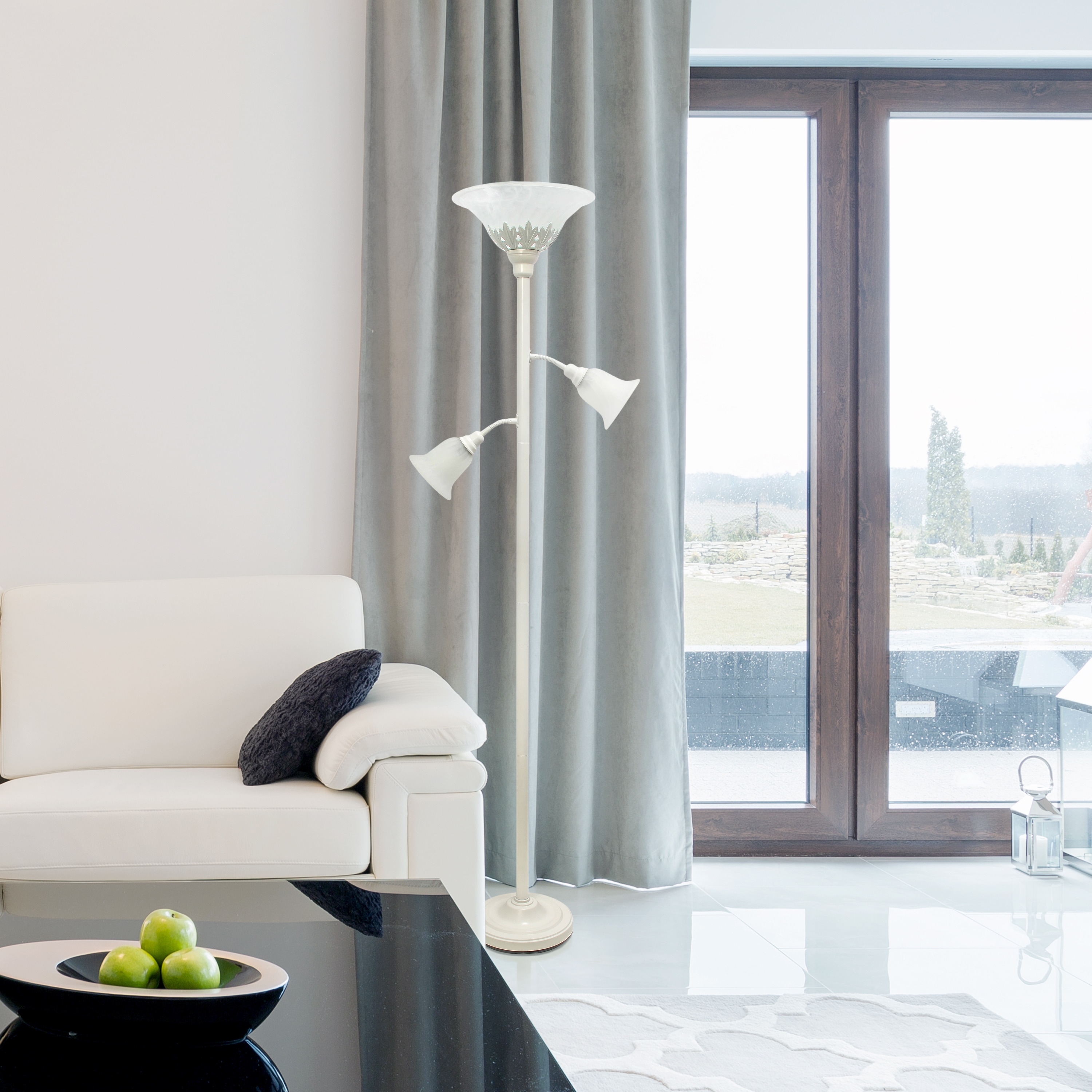 Elegant White Torchiere Floor Lamp with Adjustable Reading Lights