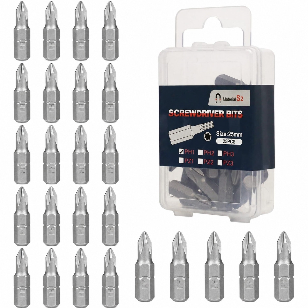Linder Group Inc PH1 Screwdriver Bit Set 25 Pack 1 Inch Phillips Number 1 Bits 1 Quarter Inch Hex Shank Chrome Vanadium Steel Rust Resistant Fits Drill Drivers #L3MK3MYD