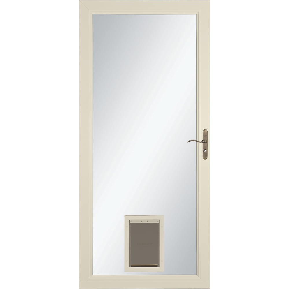 Signature Selection Pet Door 36-in x 81-in Almond Full-view Aluminum Storm Door with Antique Brass Handle in Off-White | - LARSON 1497908220